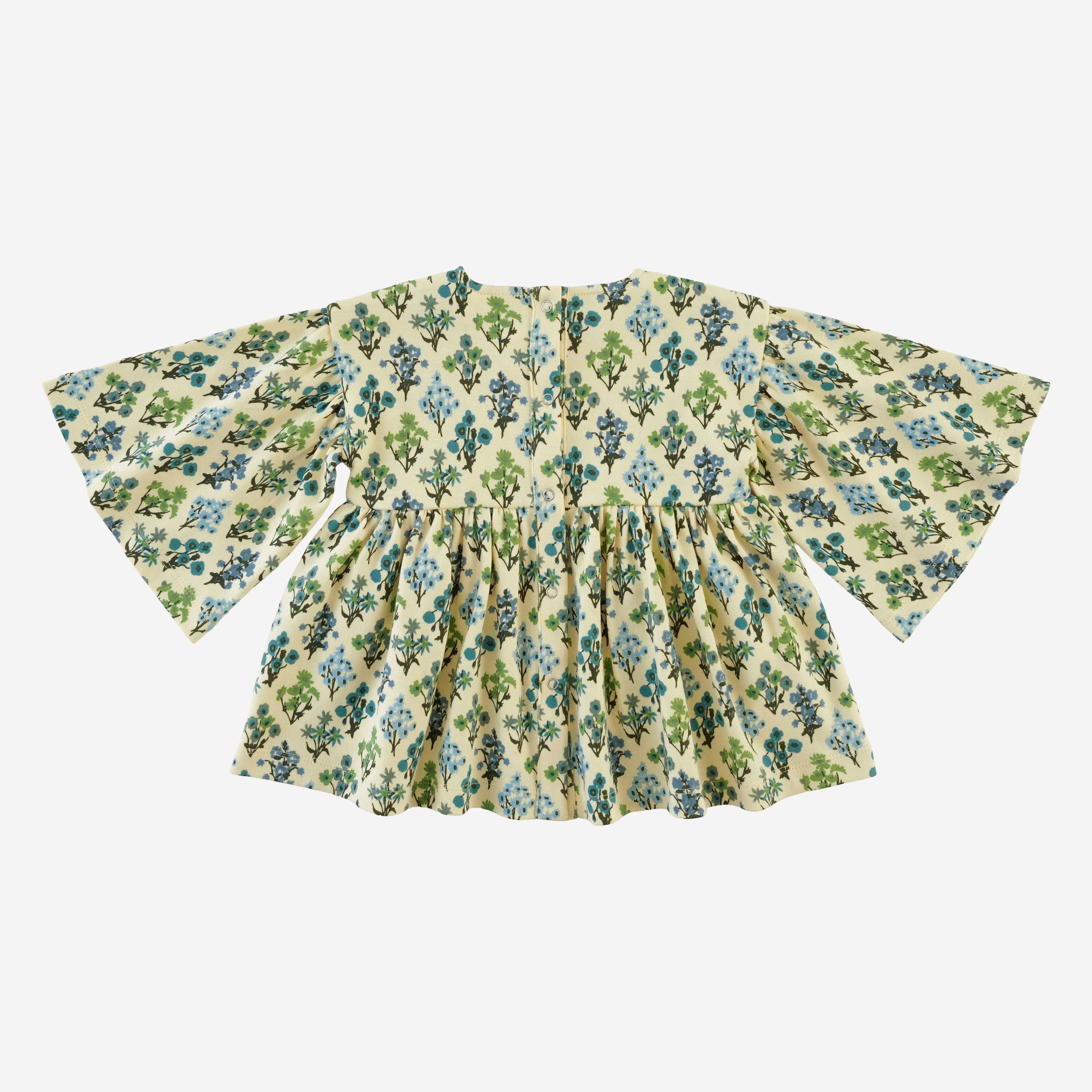 bell sleeve gathered tunic | blue floral bouquet | organic cotton interlock - Image 3
