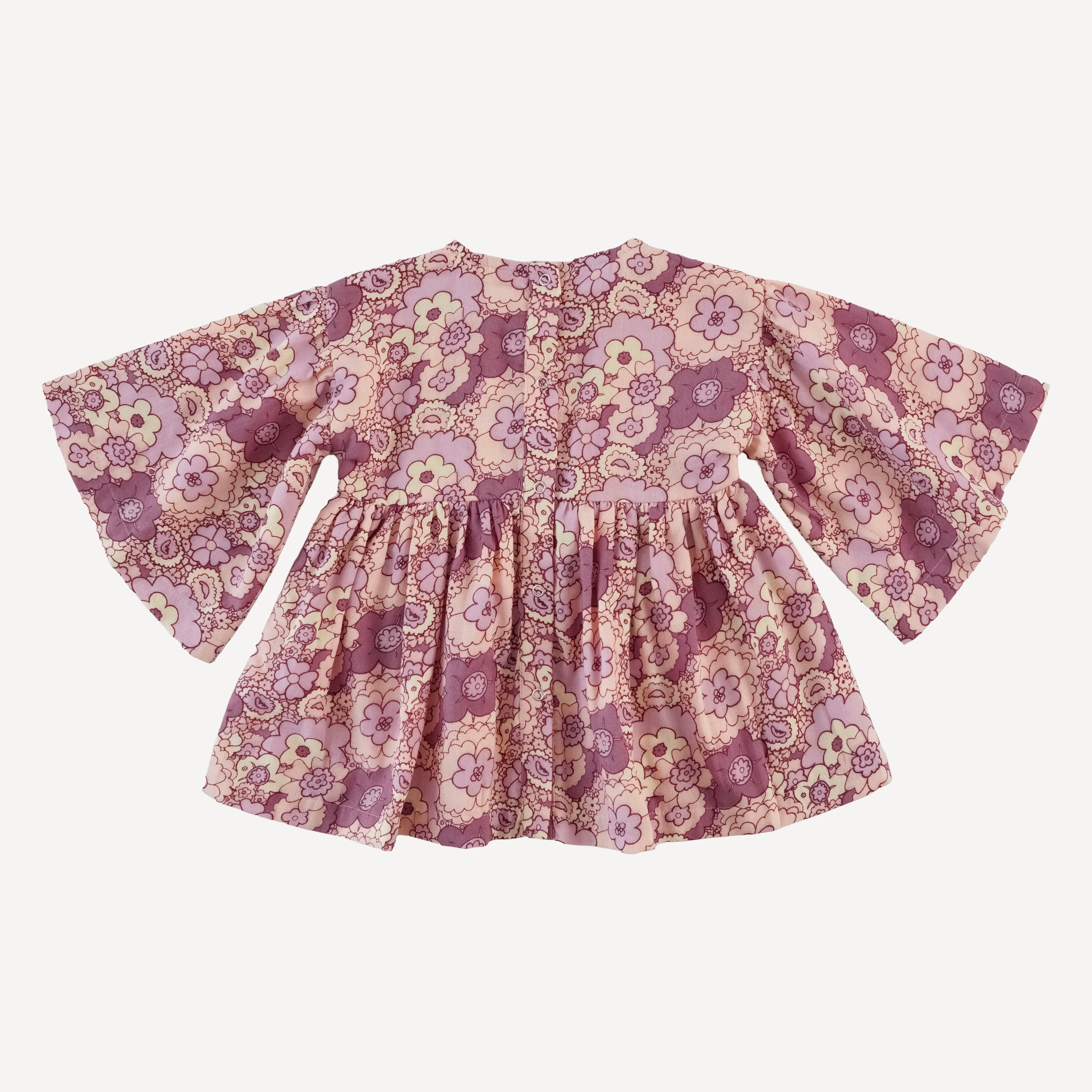 bell sleeve gathered tunic | mauve 60s floral | organic cotton gauze - Image 3