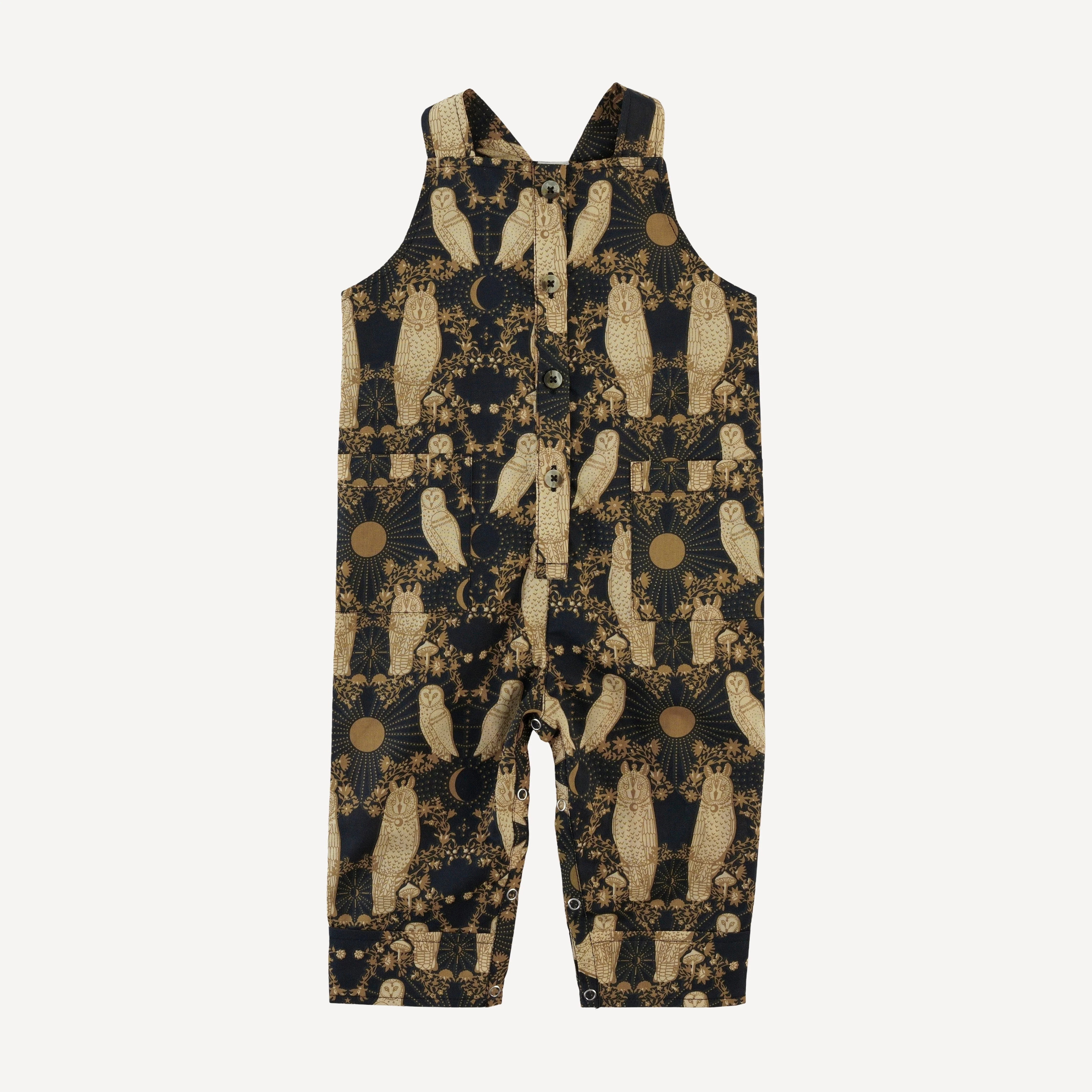 button pocket overall | mystical owl | organic cotton woven