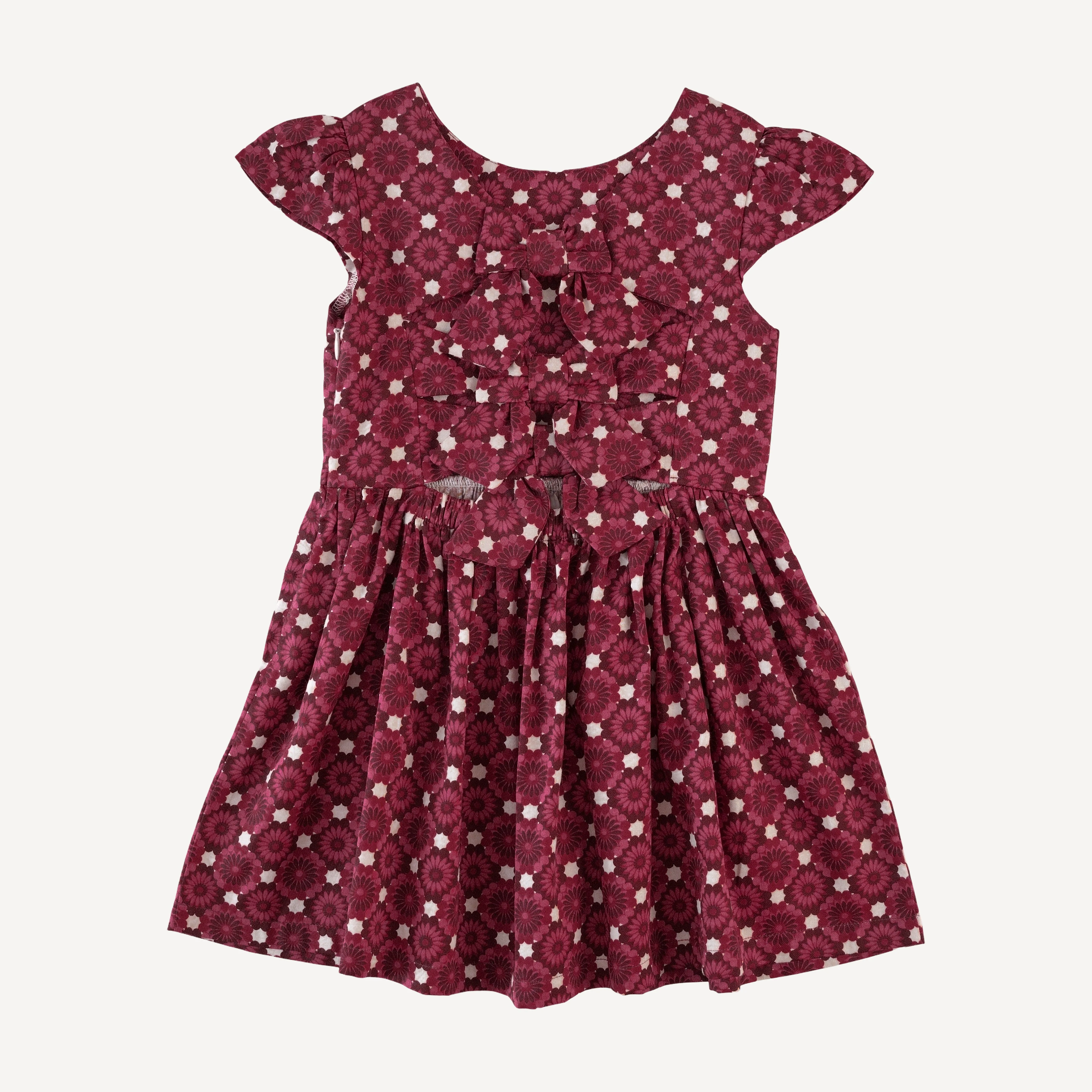 cap sleeve back bow dress | red geo floral | organic cotton sateen woven - Image 2