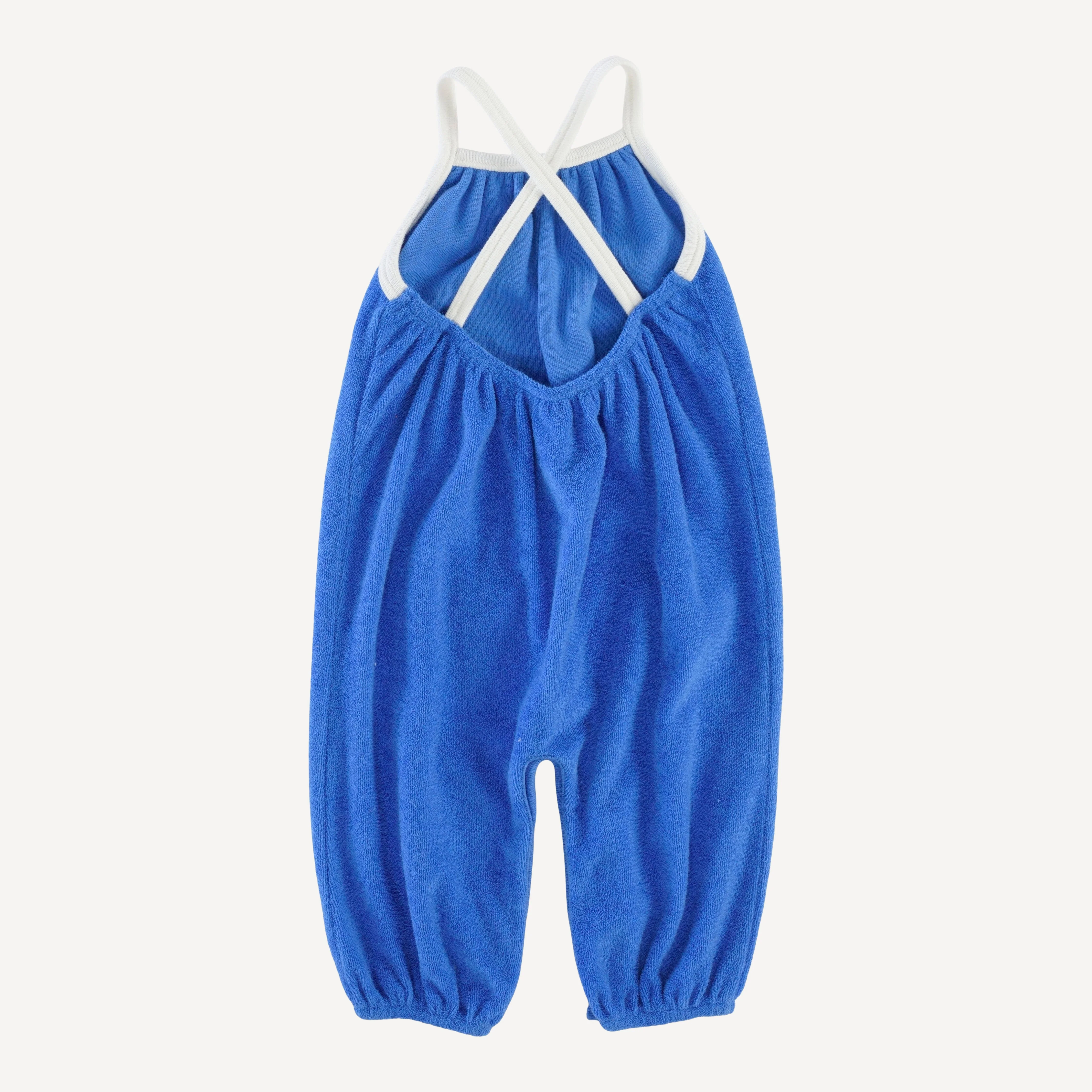 cross back bubble jumpsuit | vivid blue | organic cotton terry - Image 3