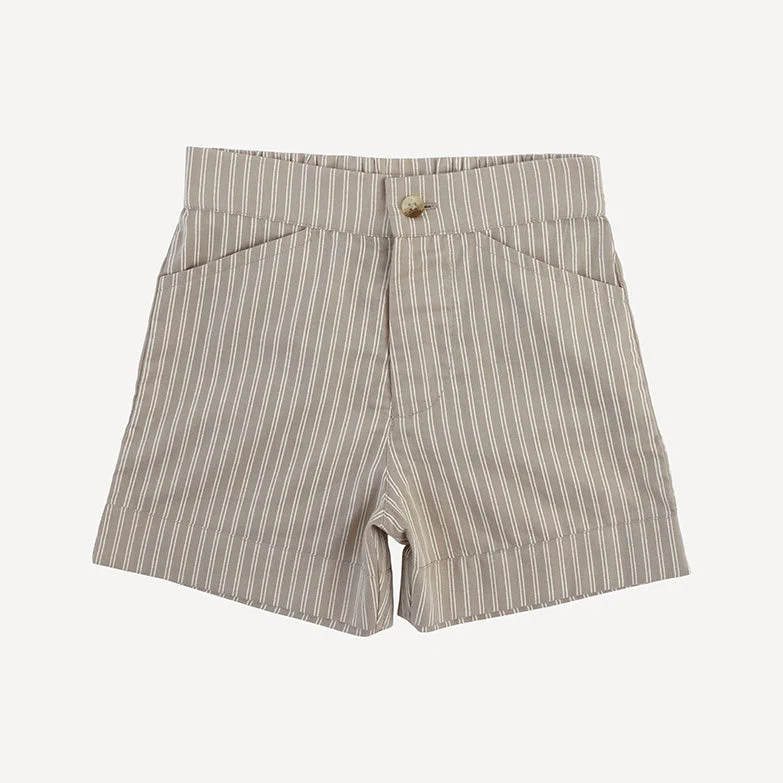 cuffed pocket short | earthy pinstripe | organic cotton woven