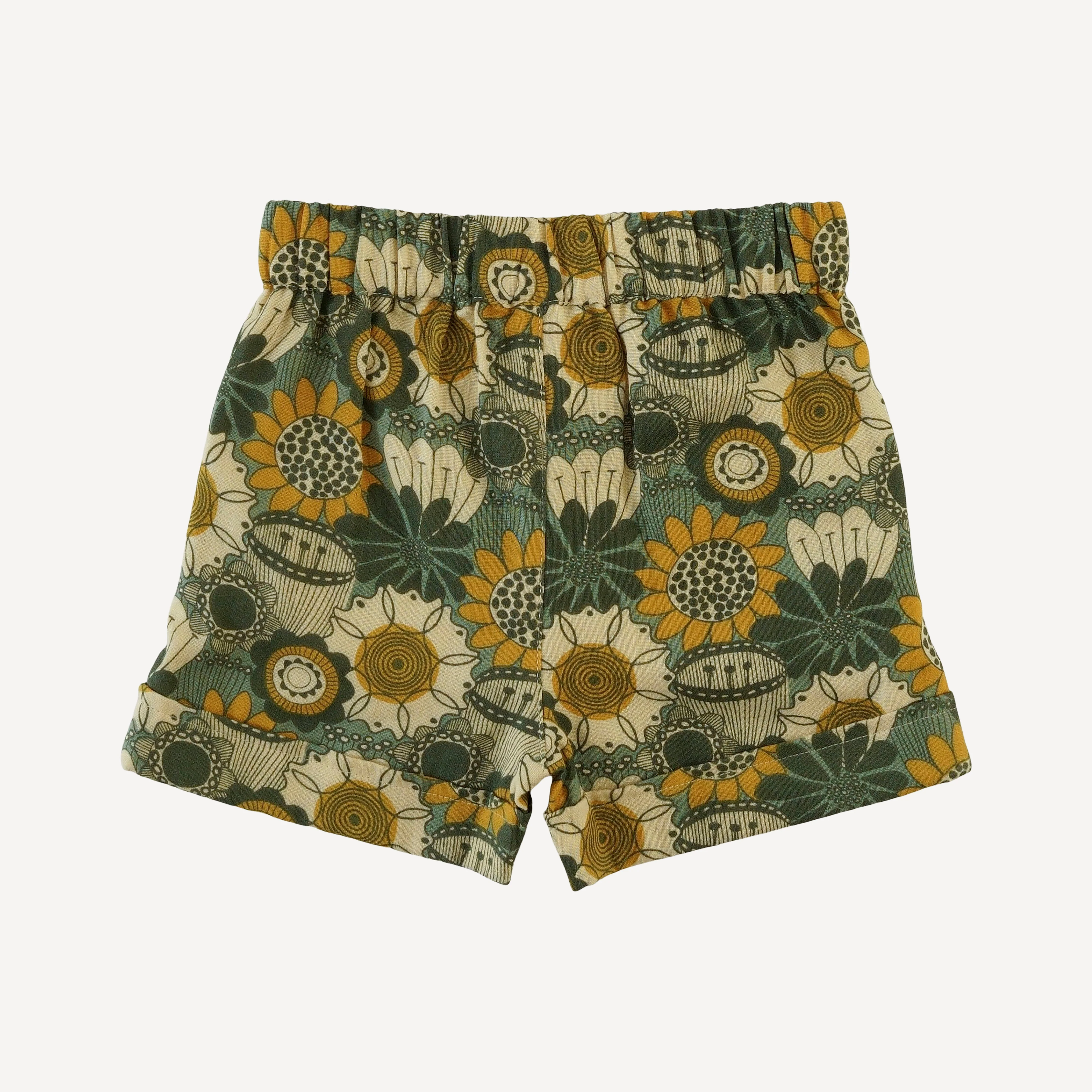 cuffed pocket short | honey mustard flower doodles | organic cotton gauze - Image 3