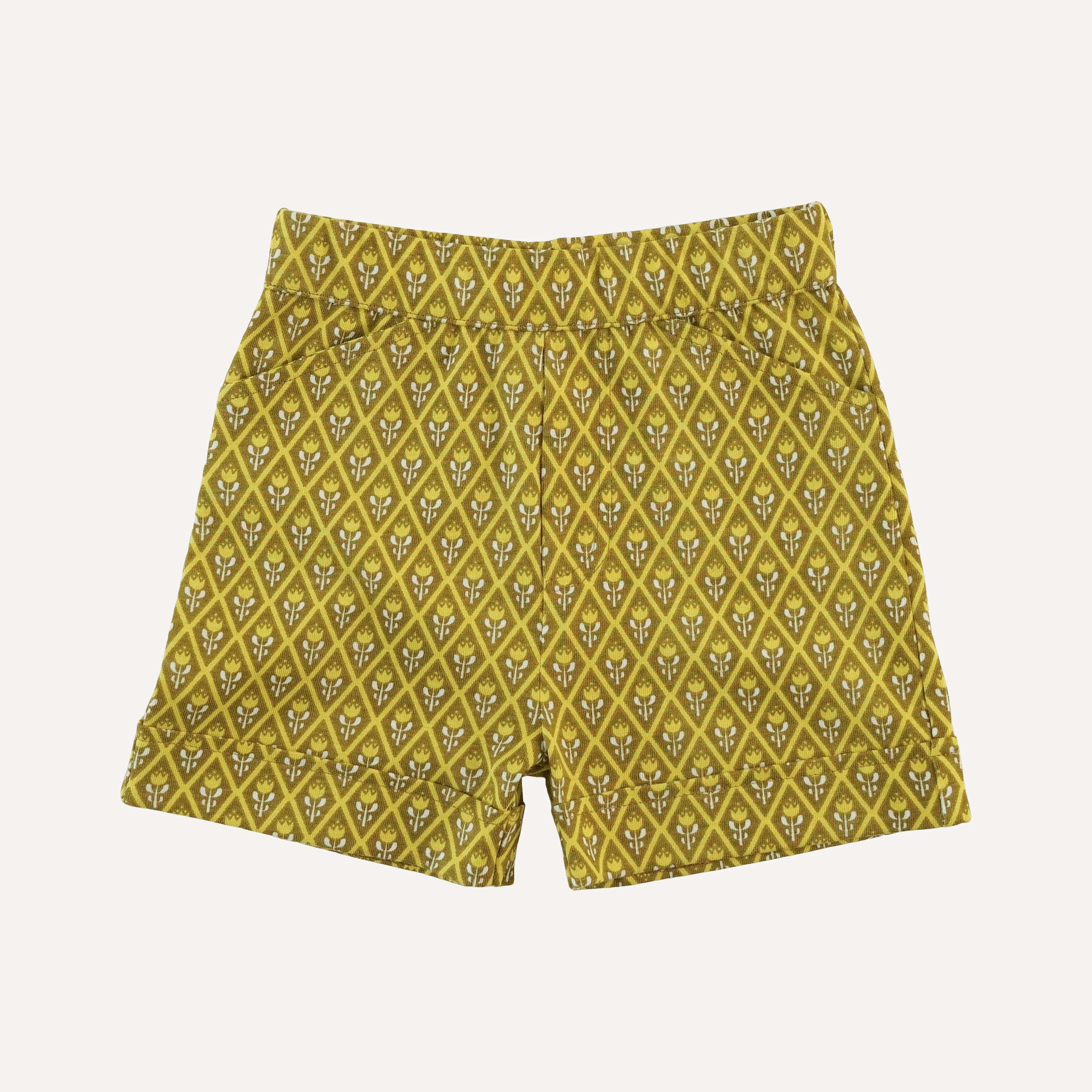 cuffed pocket short | retro diamond floral | organic cotton jersey