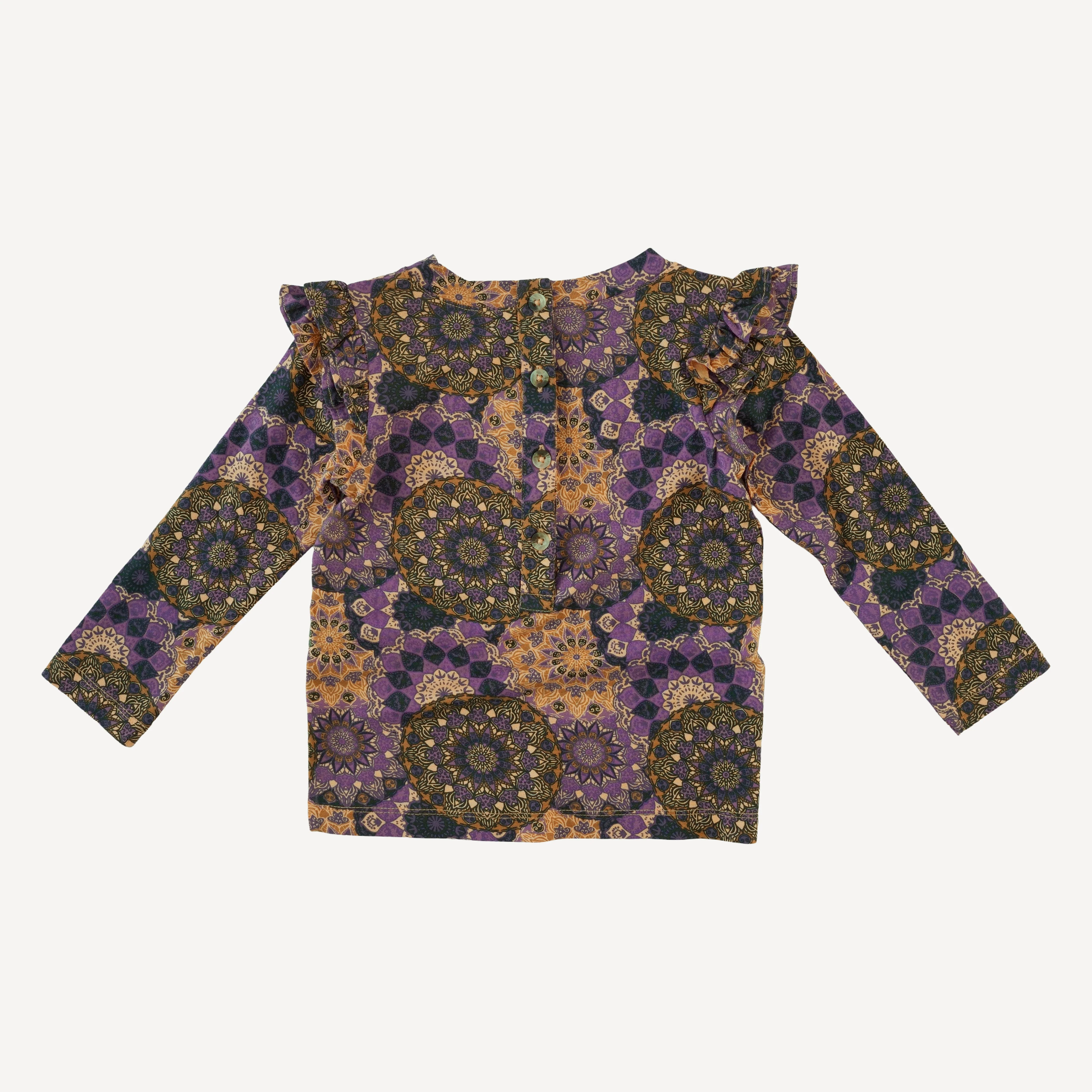 double ruffle shoulder top | purple mandala | bamboo - Image 3