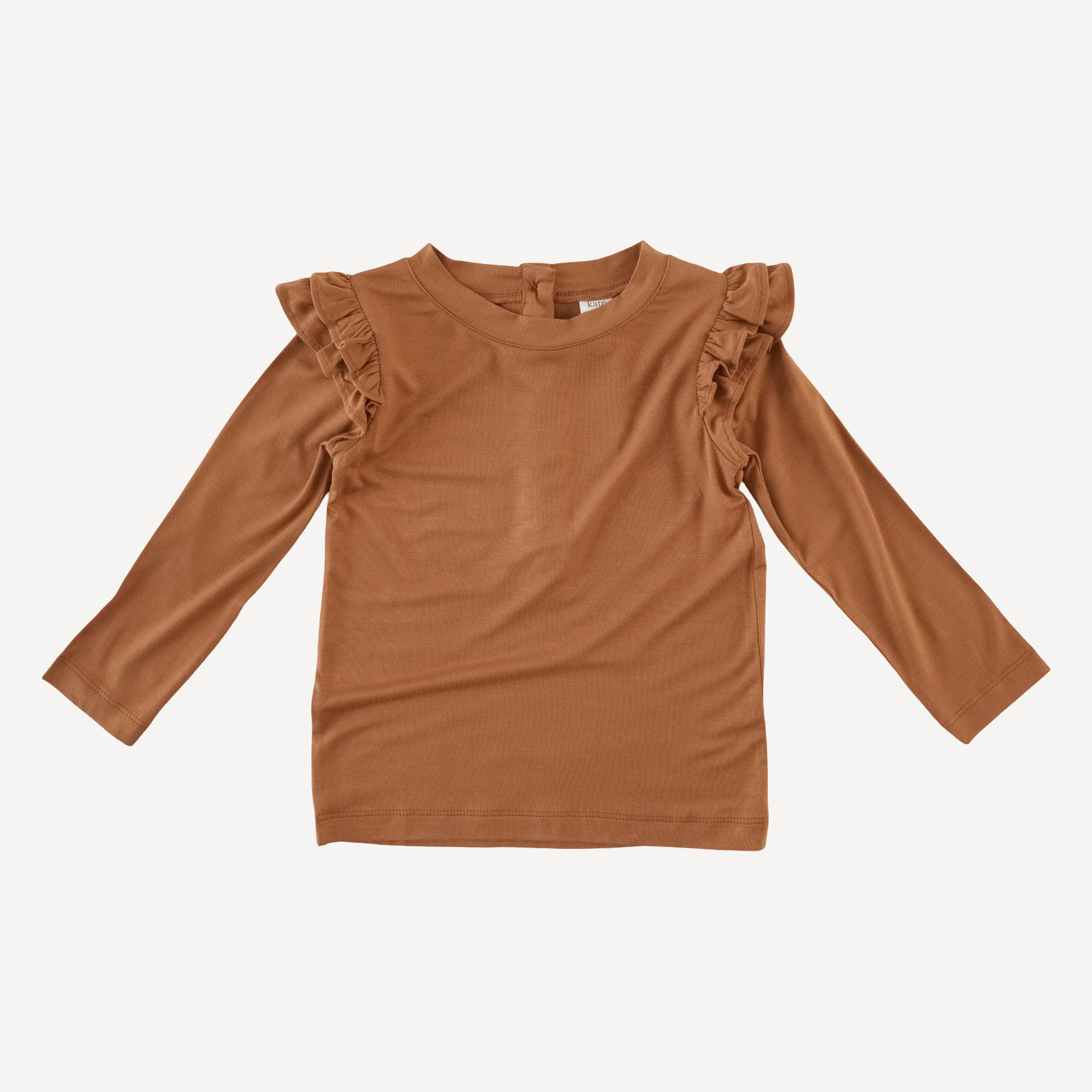 double ruffle shoulder top | toffee | bamboo