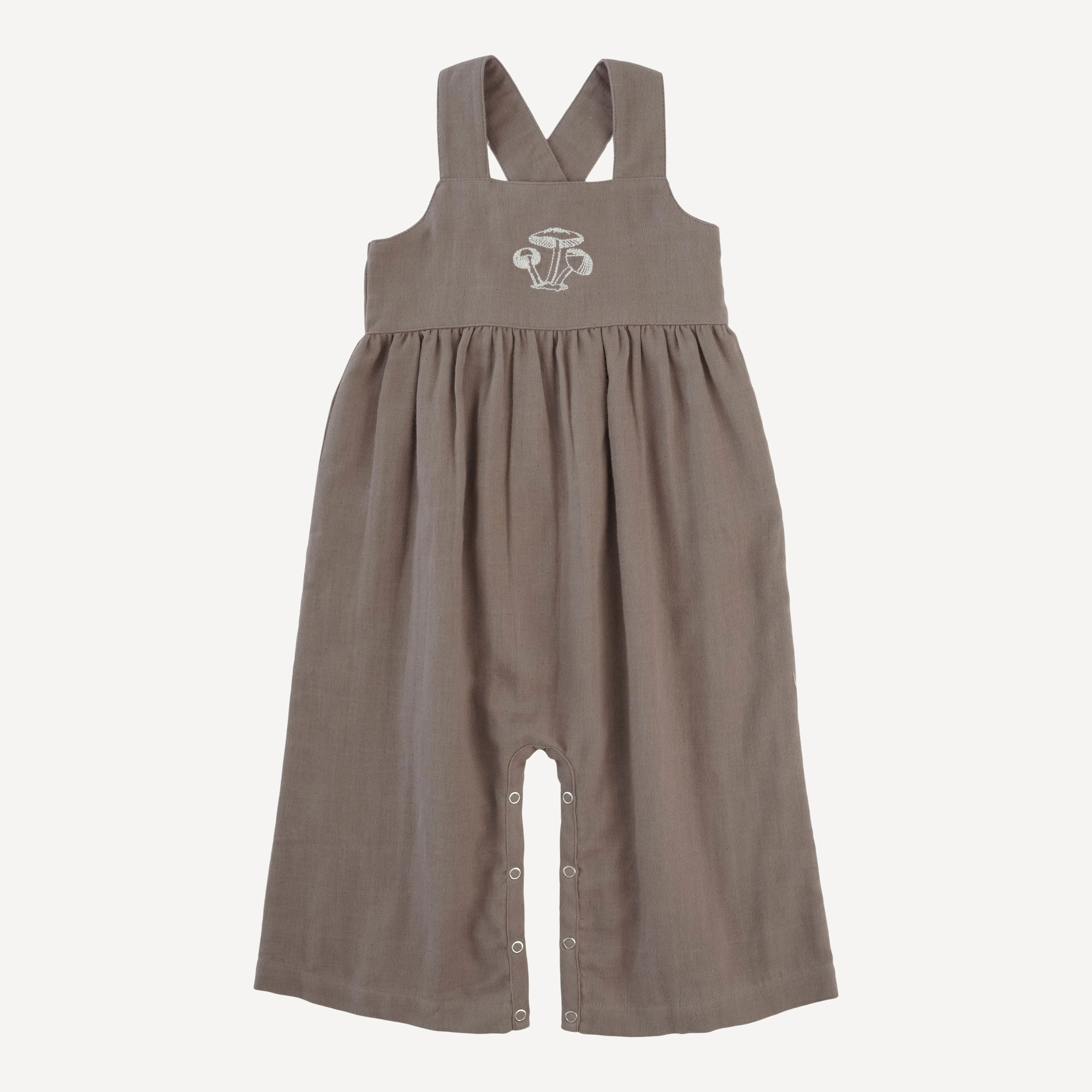 embroidered gaucho jumpsuit | dark truffle | organic cotton gauze