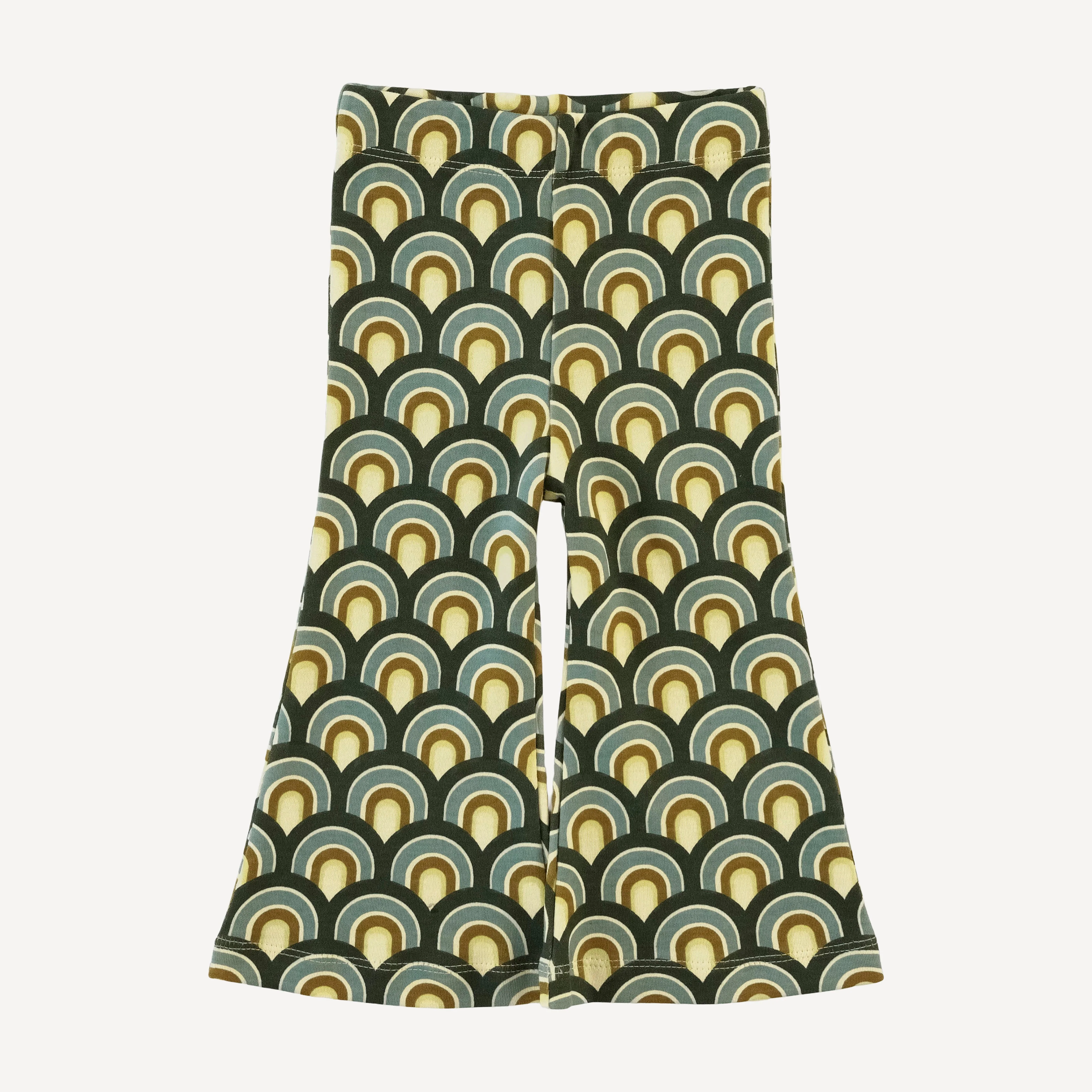 flare leg pant | green modern scallop | organic cotton interlock