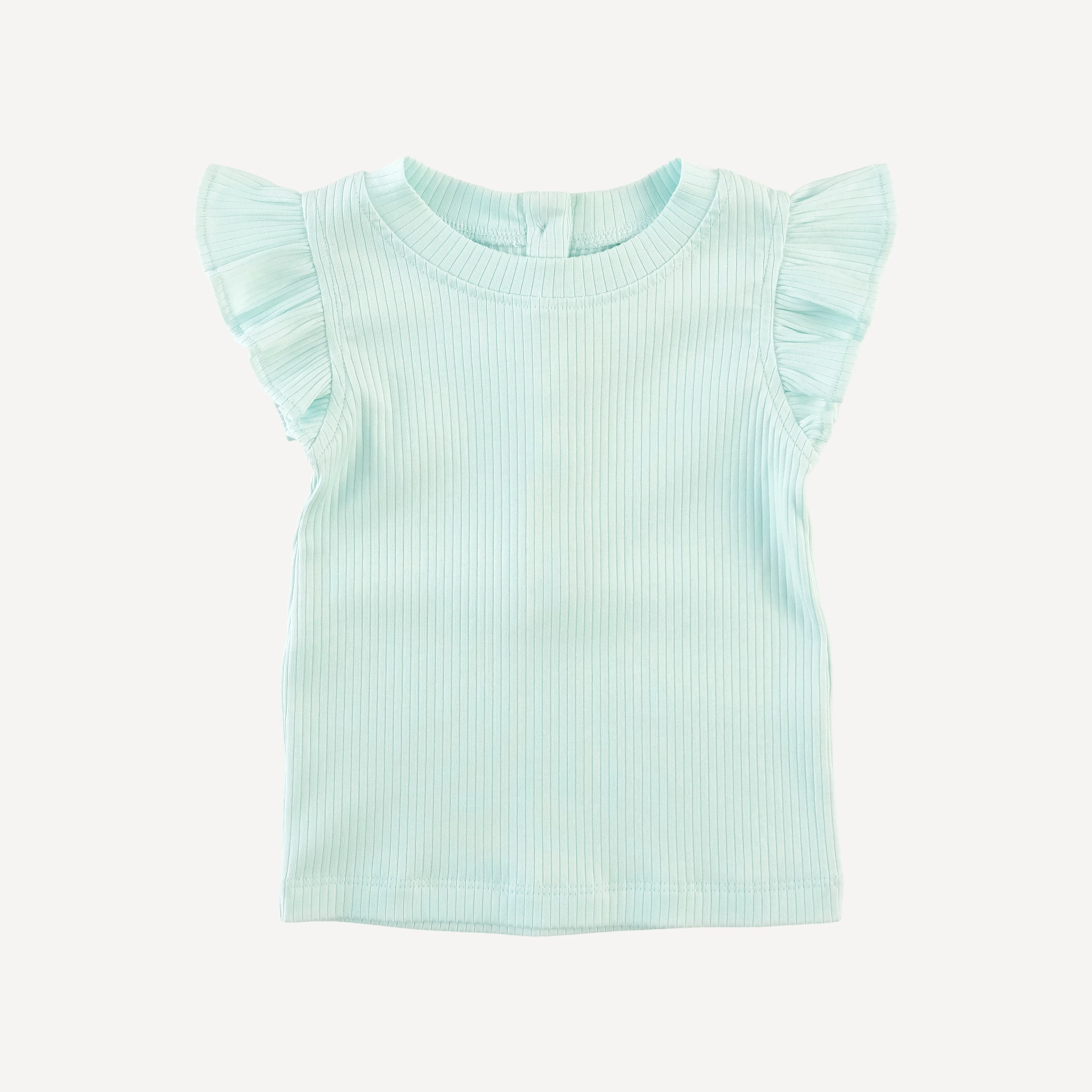 flutter sleeve ruffle top | ice blue | organic cotton single rib