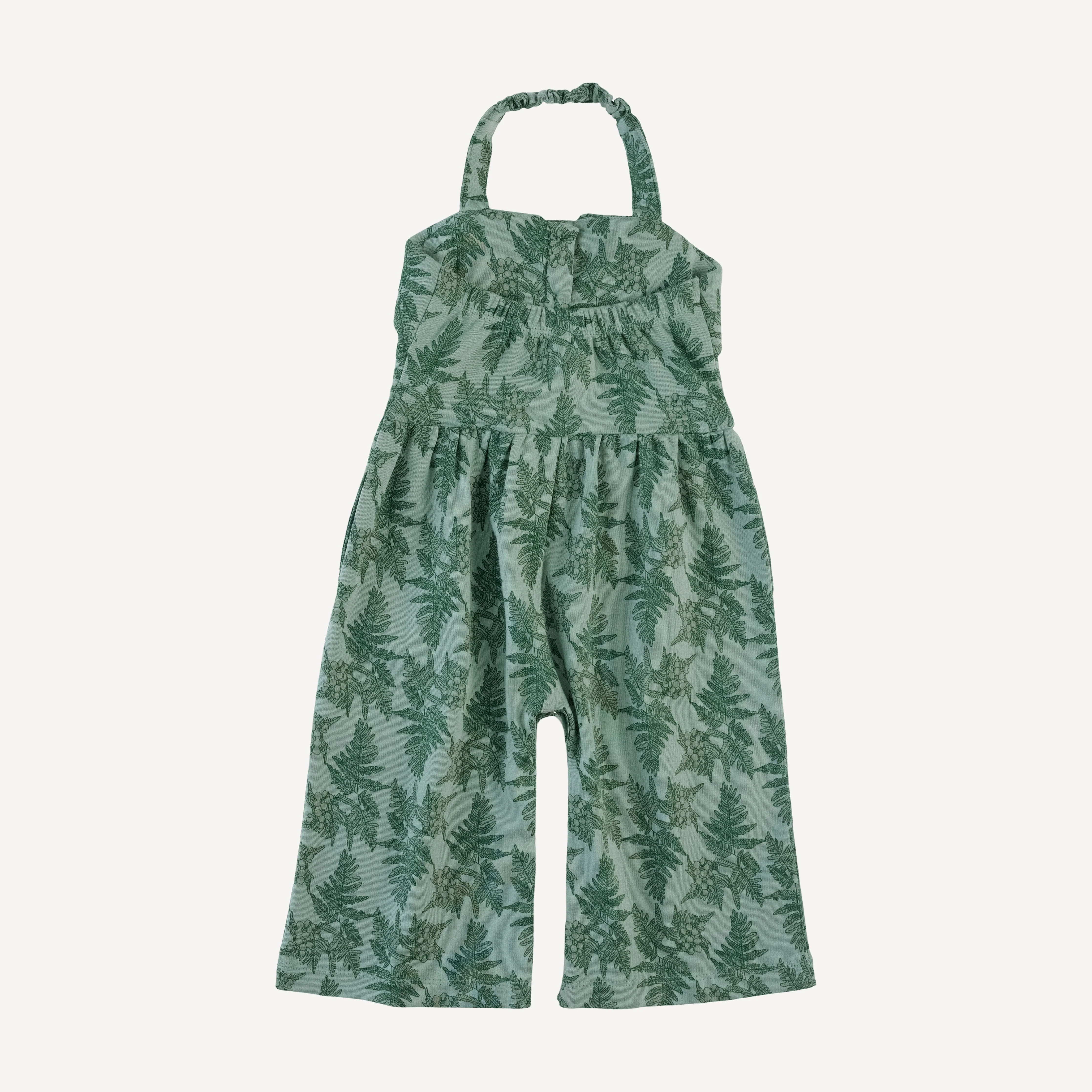 folded collar halter gaucho jumpsuit | fern floral | organic cotton interlock - Image 3
