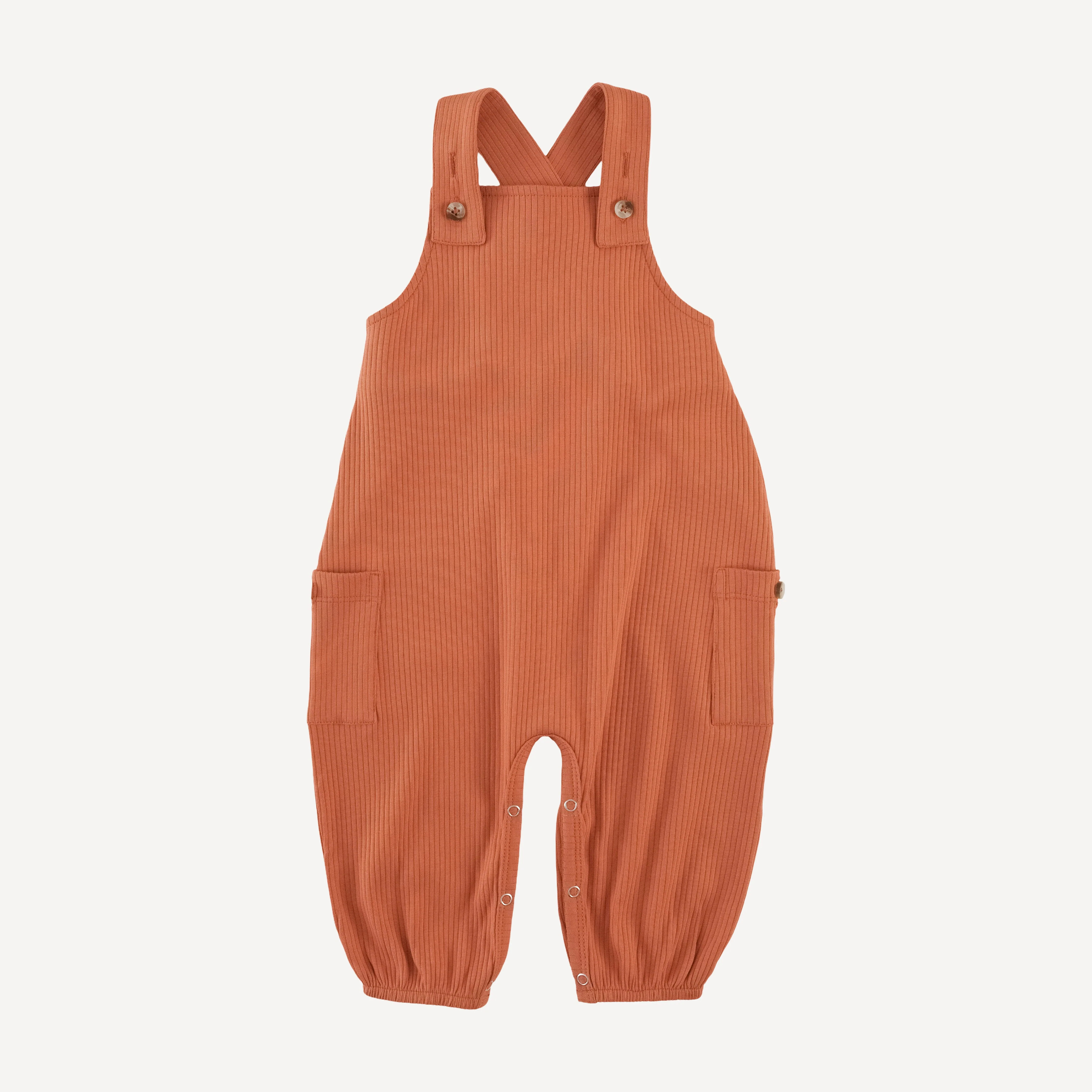 gathered bubble pocket overall | rust | organic cotton single rib