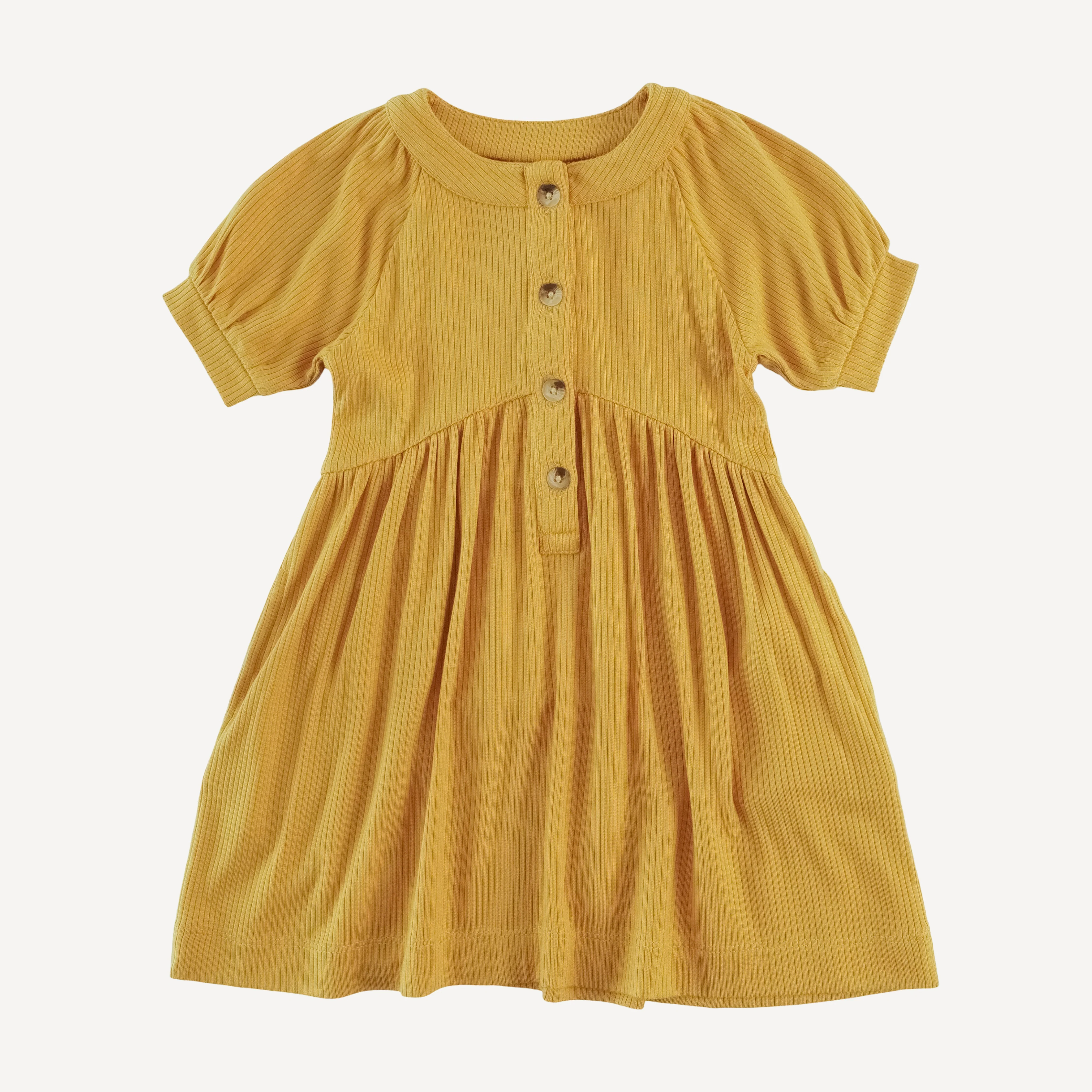 half sleeve gathered henley pocket dress | golden sun | modal skinny rib