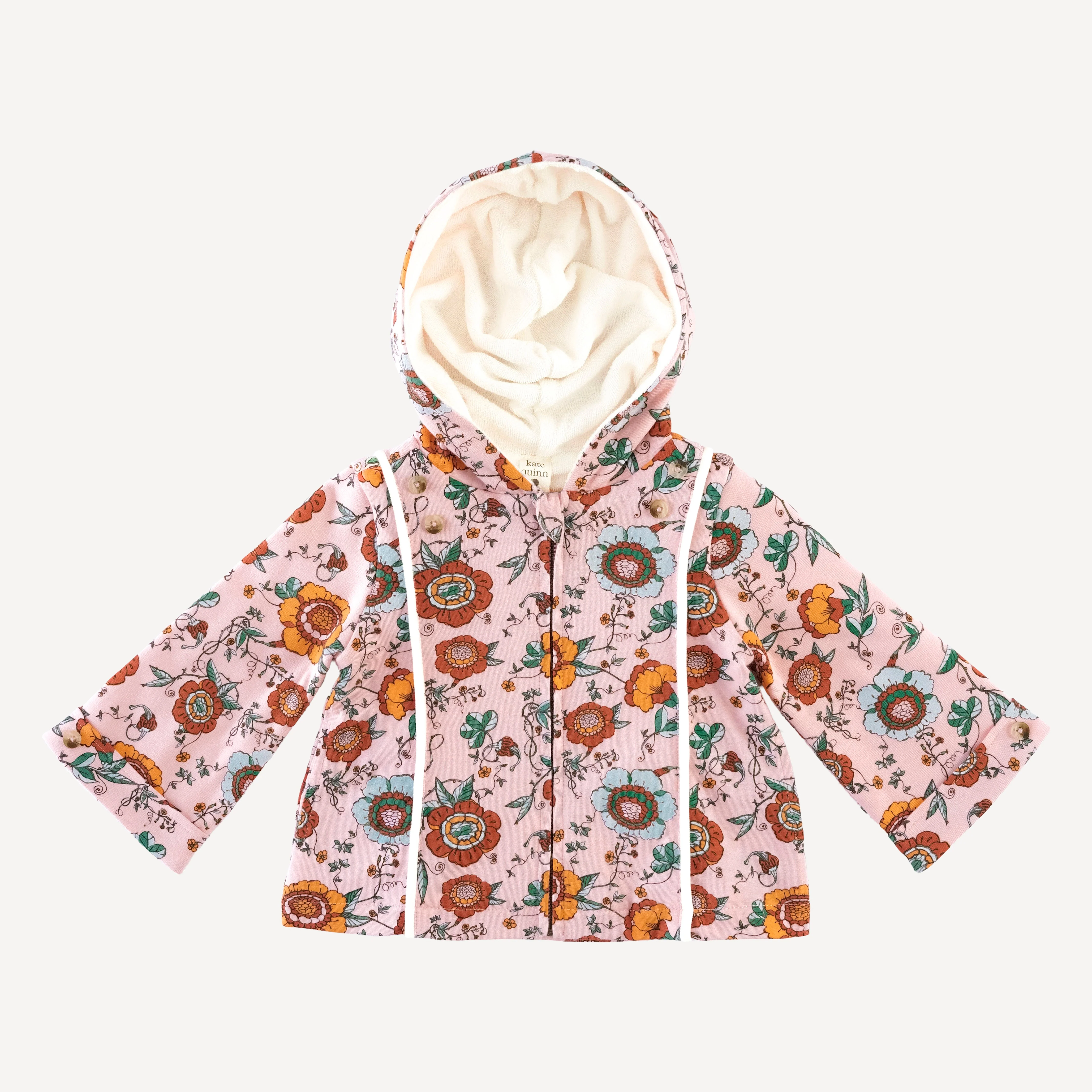 hooded princess lined cardigan | chinoiserie floral | organic cotton jersey
