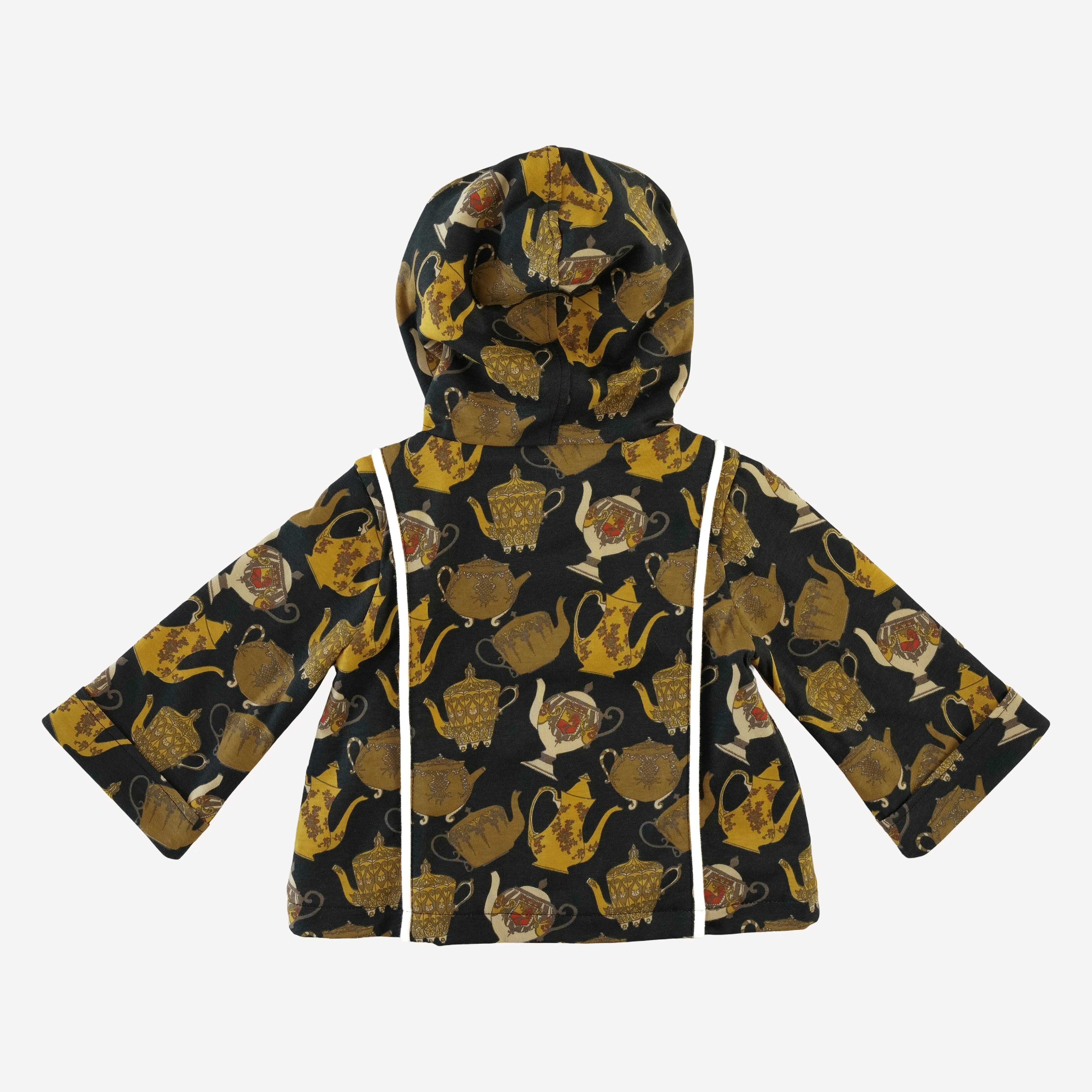 hooded princess lined cardigan | gold teapots | organic cotton jersey - Image 3