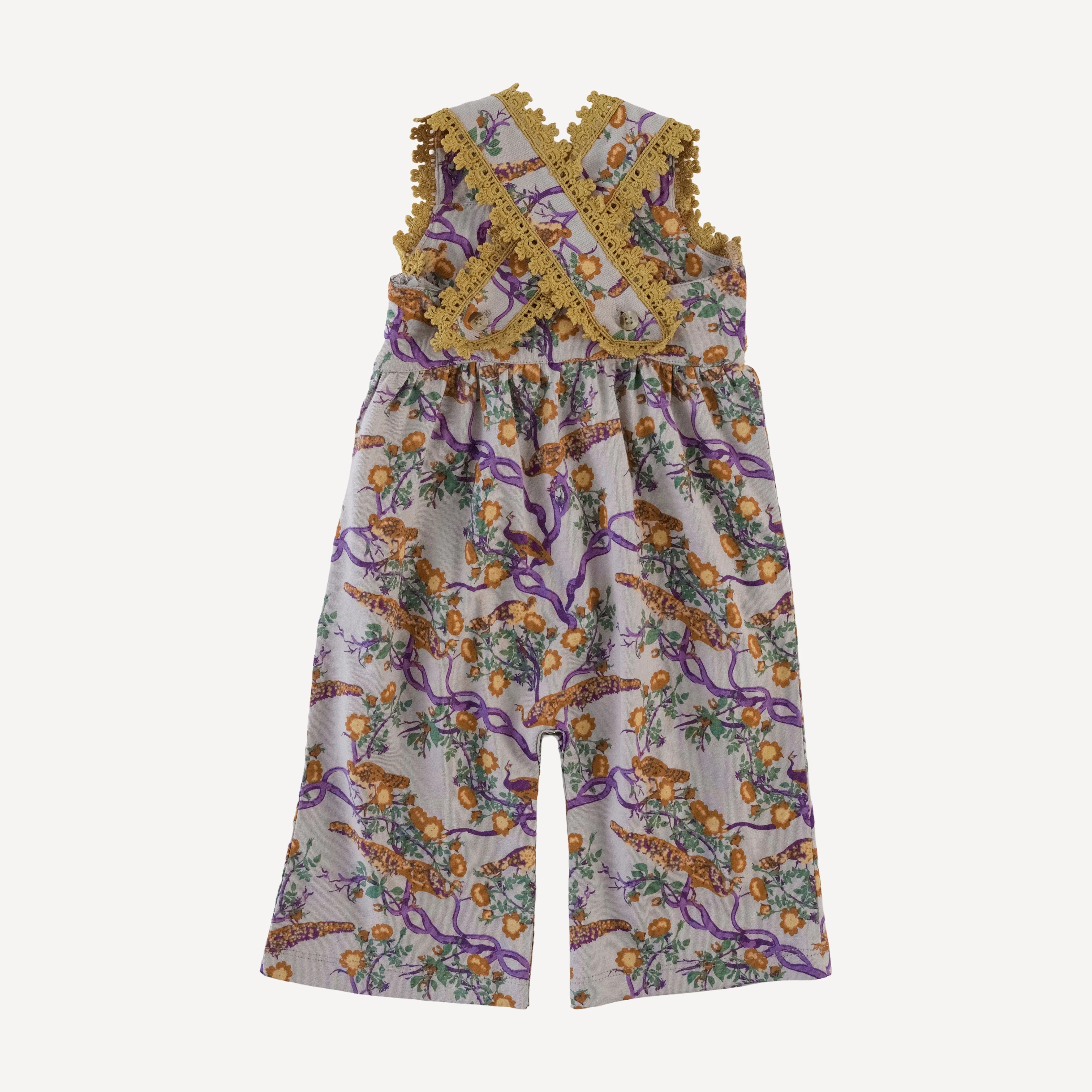 laced gaucho jumpsuit | chinoiserie peacock | organic cotton jersey - Image 3