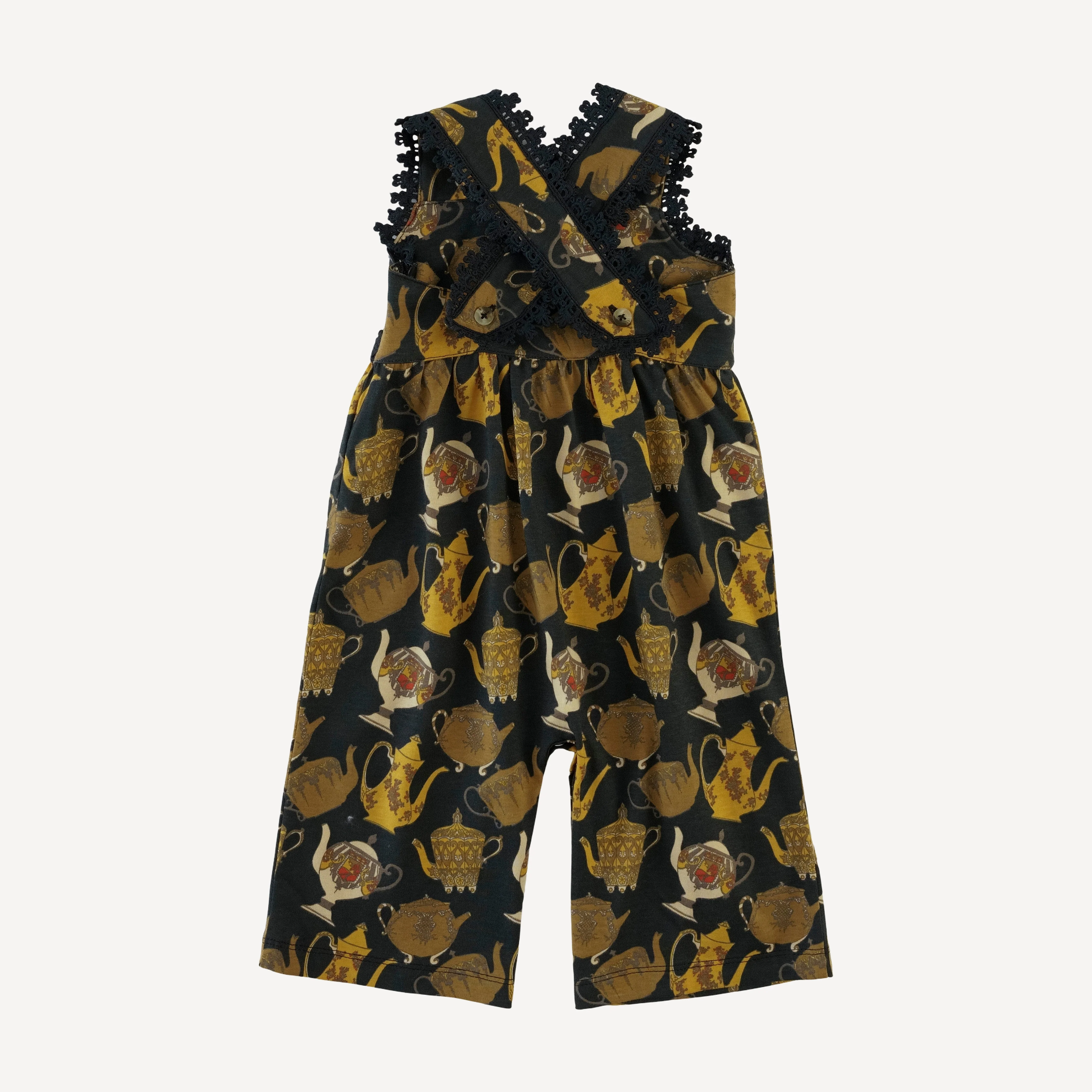 laced gaucho jumpsuit | gold teapots | organic cotton jersey - Image 3