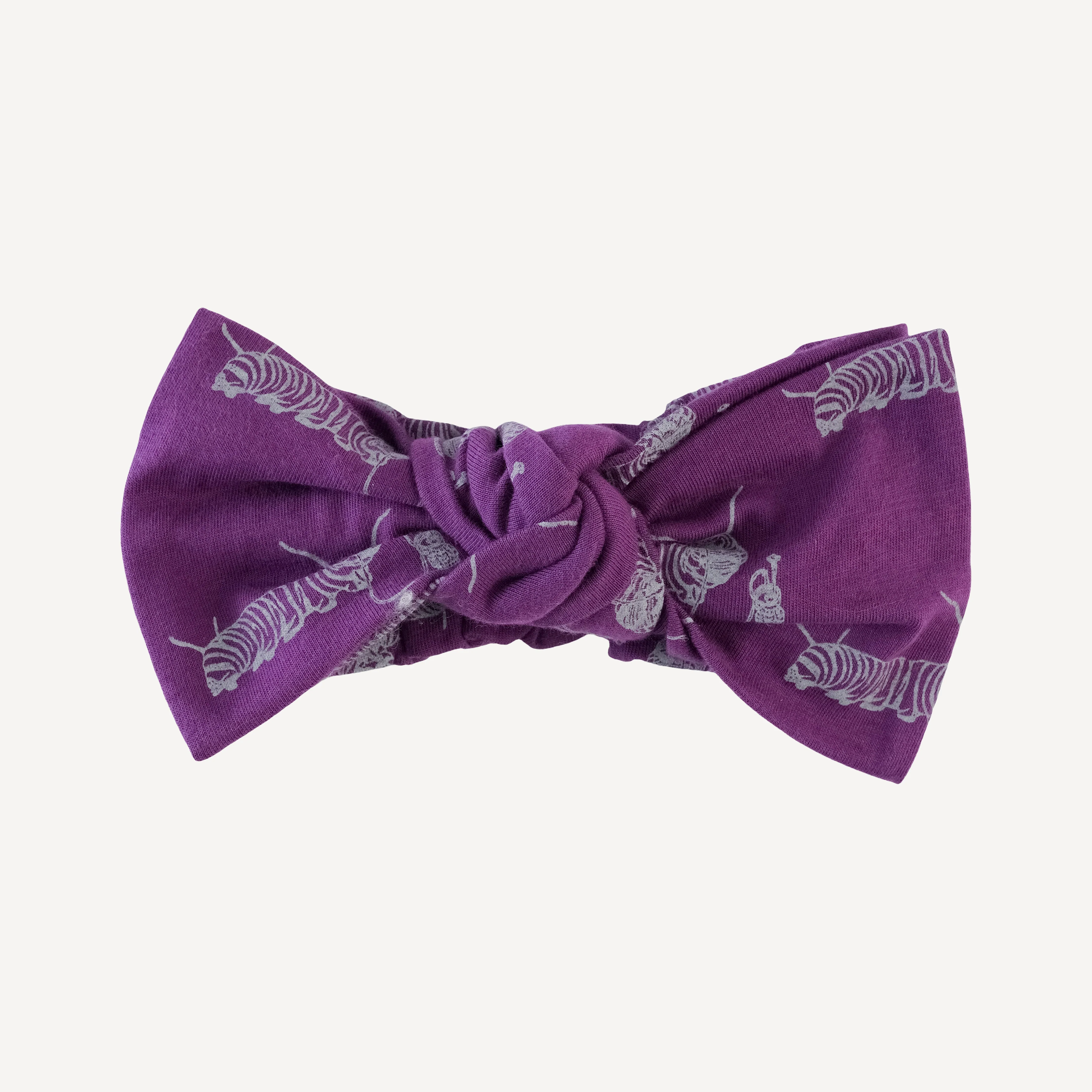 large bow elastic headband | plum caterpillar | organic cotton jersey
