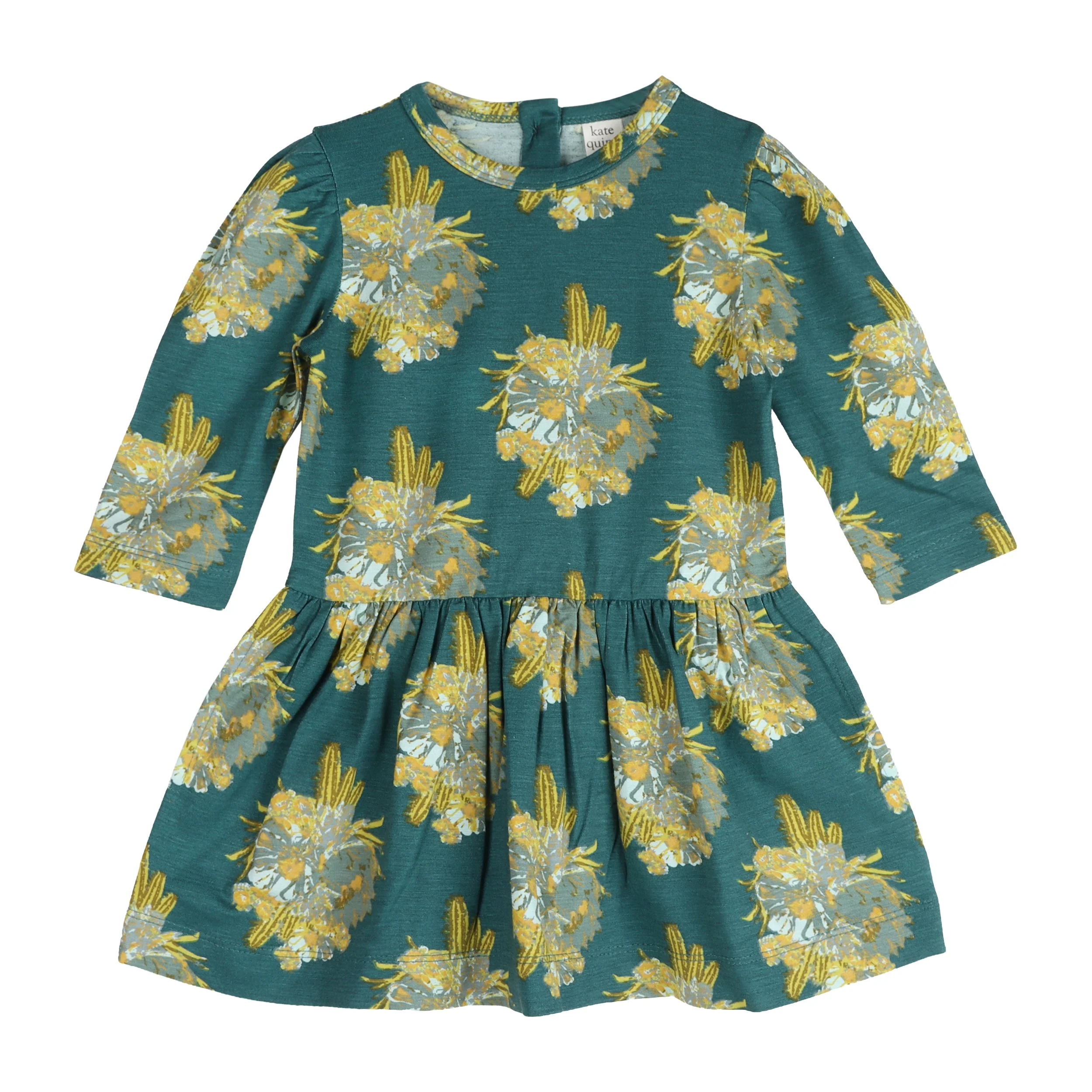 long puff sleeve drop waist dress | cactus floral | bamboo