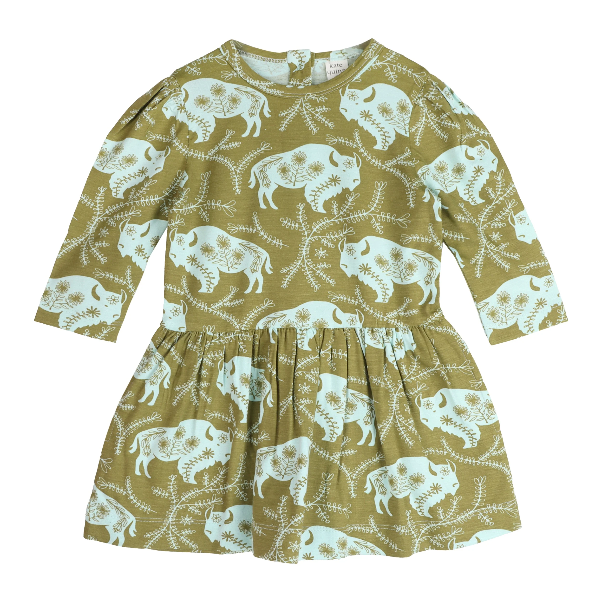 long puff sleeve drop waist dress | glacier buffalo vine | bamboo