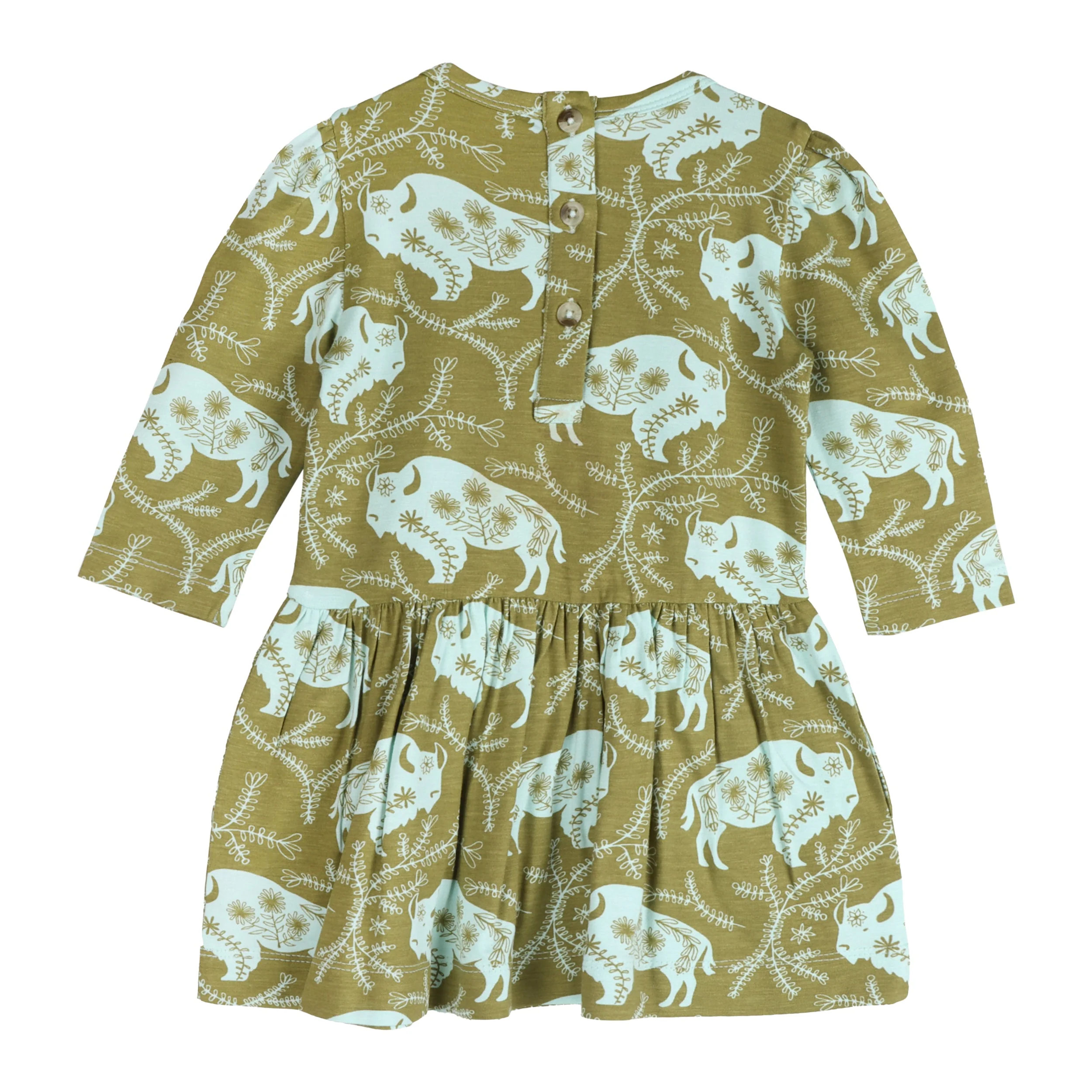 long puff sleeve drop waist dress | glacier buffalo vine | bamboo - Image 3