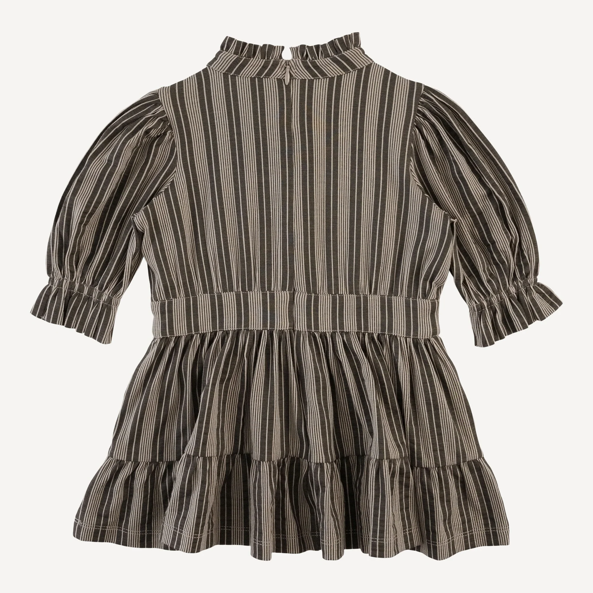 long puff sleeve short tier dress | gray vintage mattress stripe | bamboo - Image 3