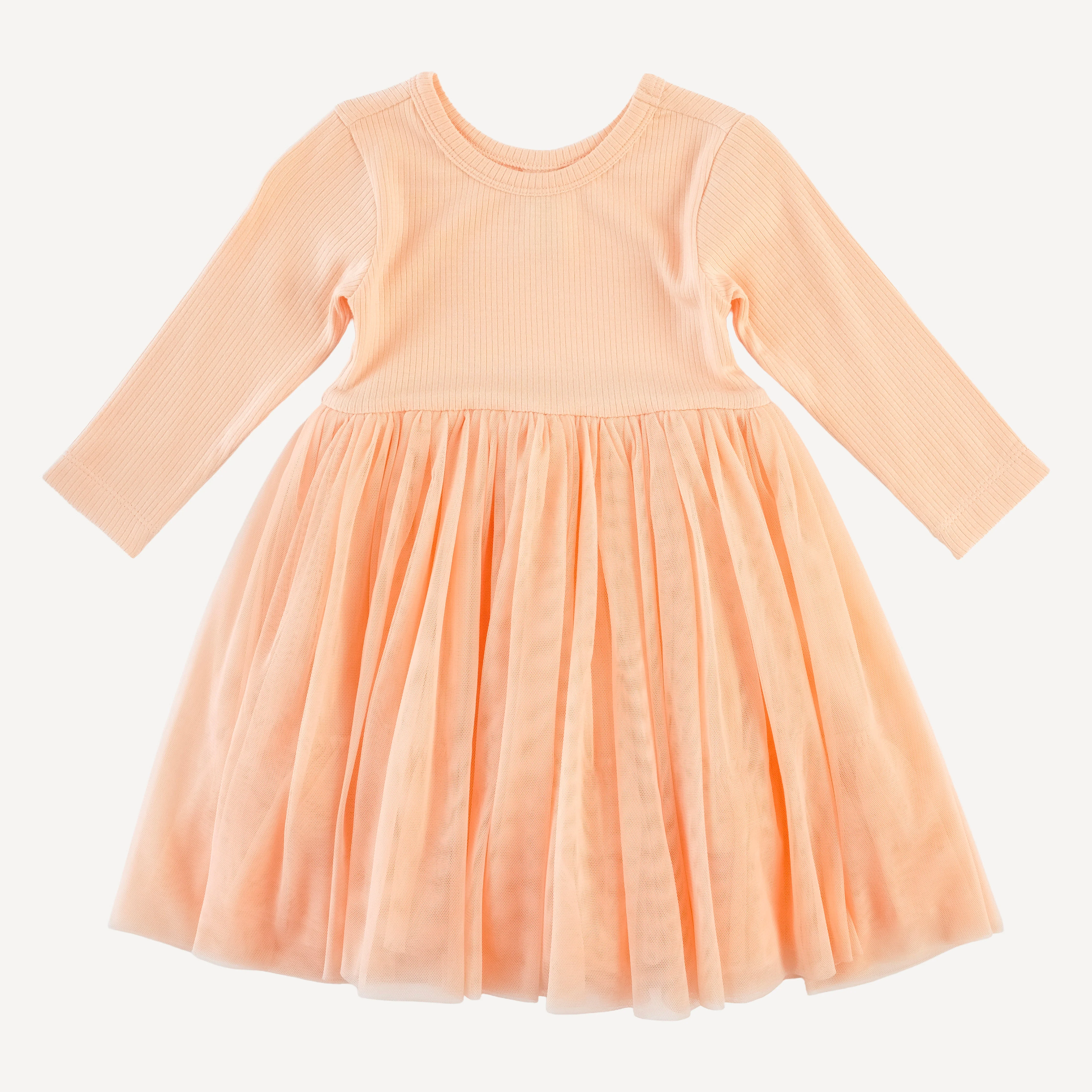 long sleeve ballerina tulle dress | peach | modal skinny rib