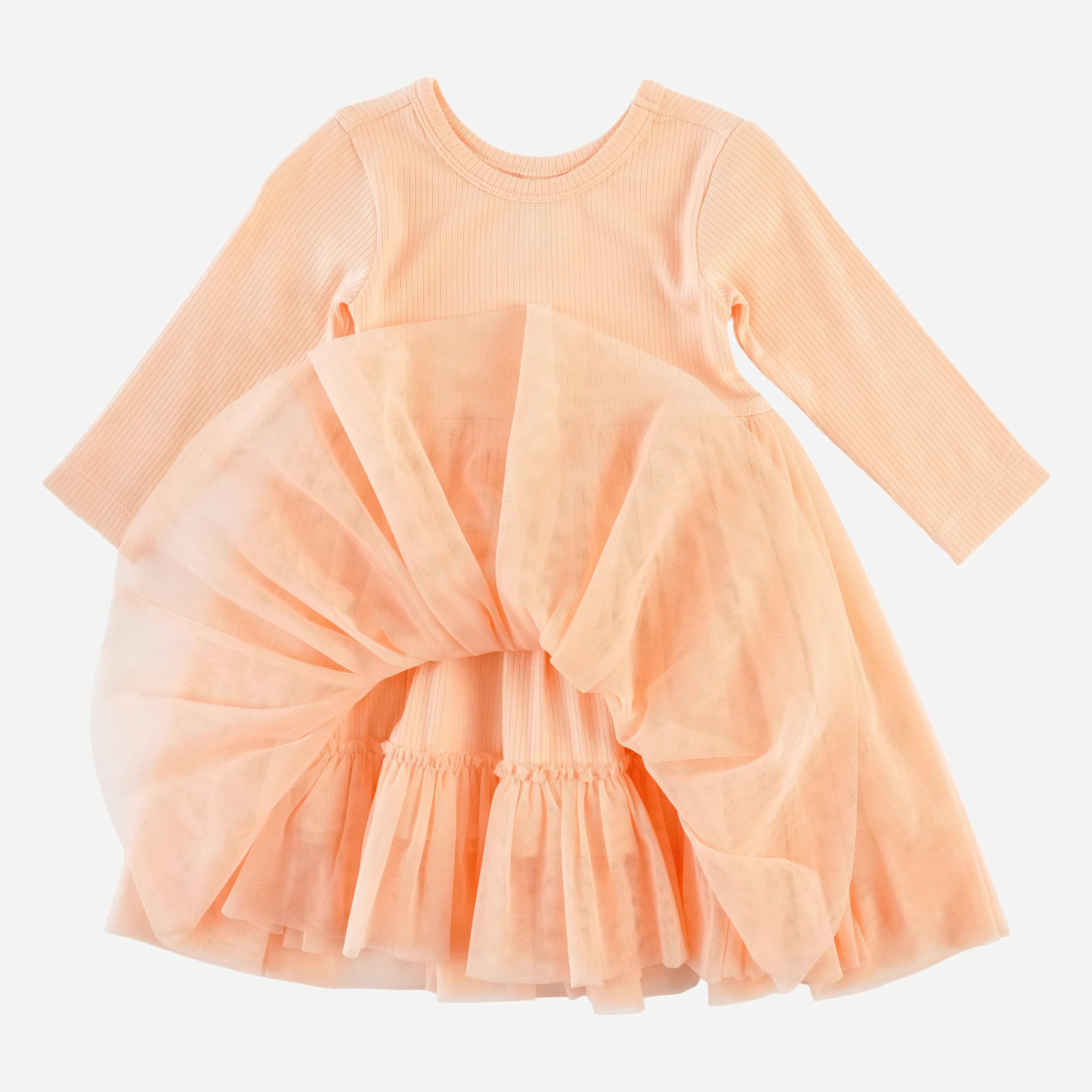 long sleeve ballerina tulle dress | peach | modal skinny rib - Image 2
