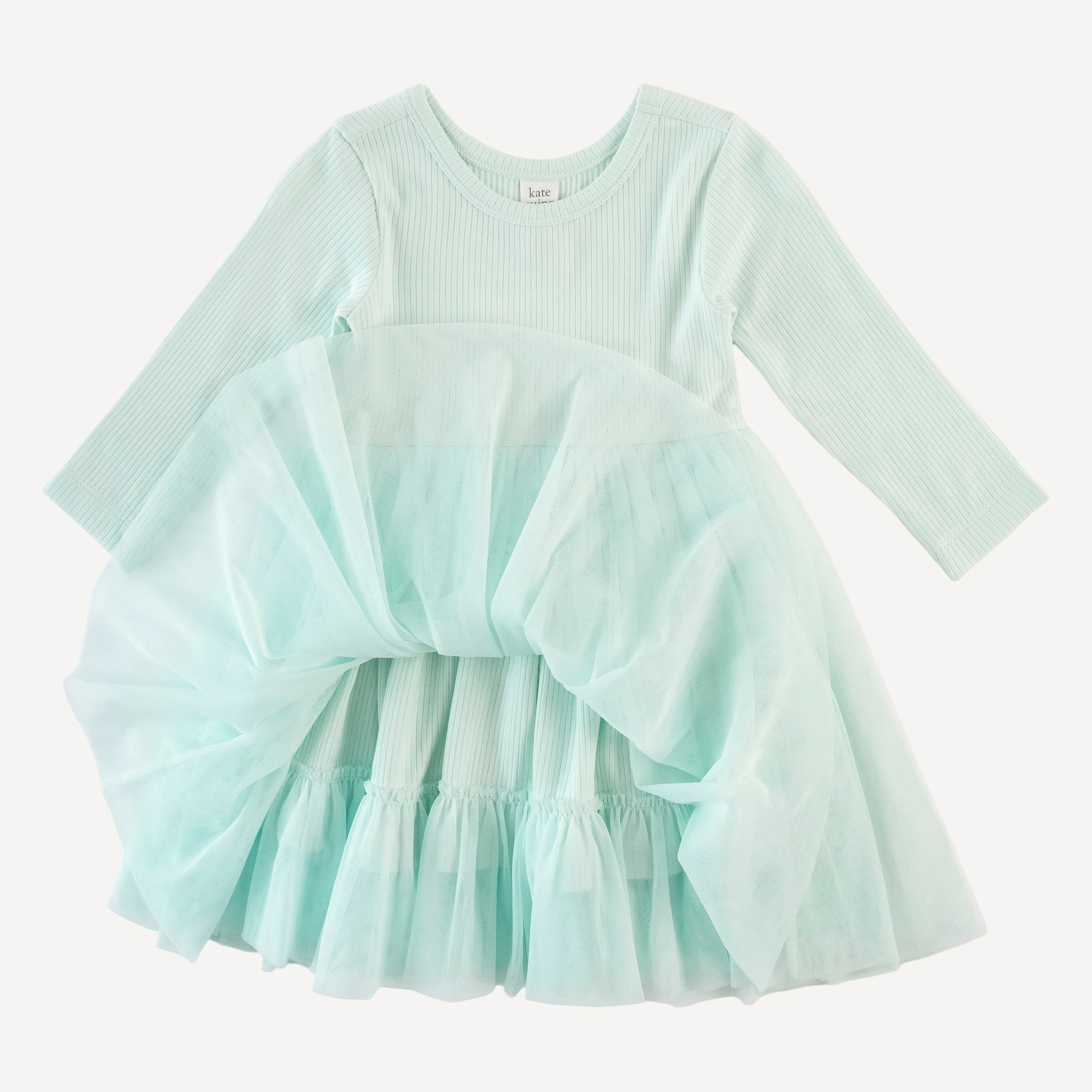 long sleeve ballerina tulle dress | sea mist | modal skinny rib - Image 2