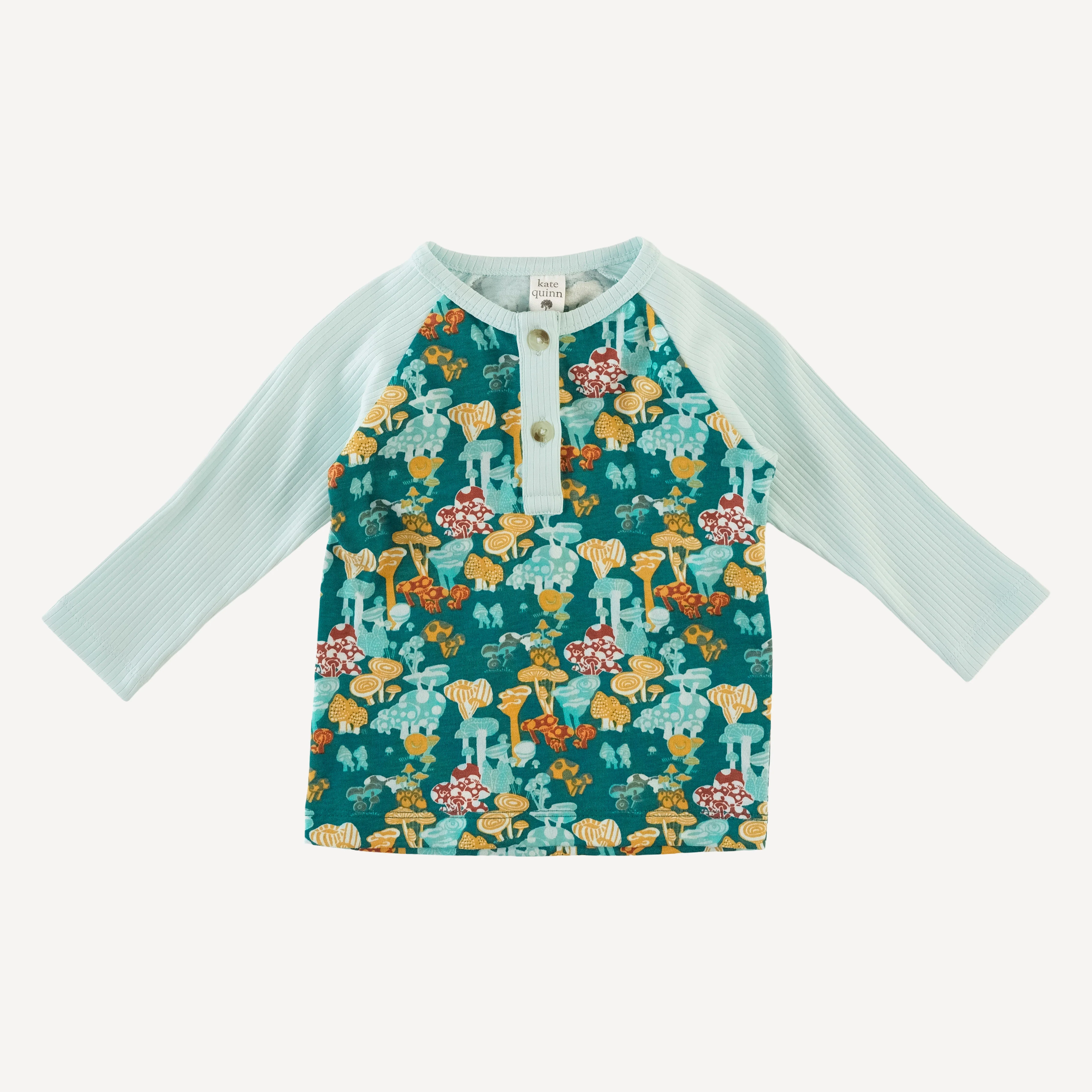 long sleeve baseball henley tee | magic mushrooms | organic cotton jersey