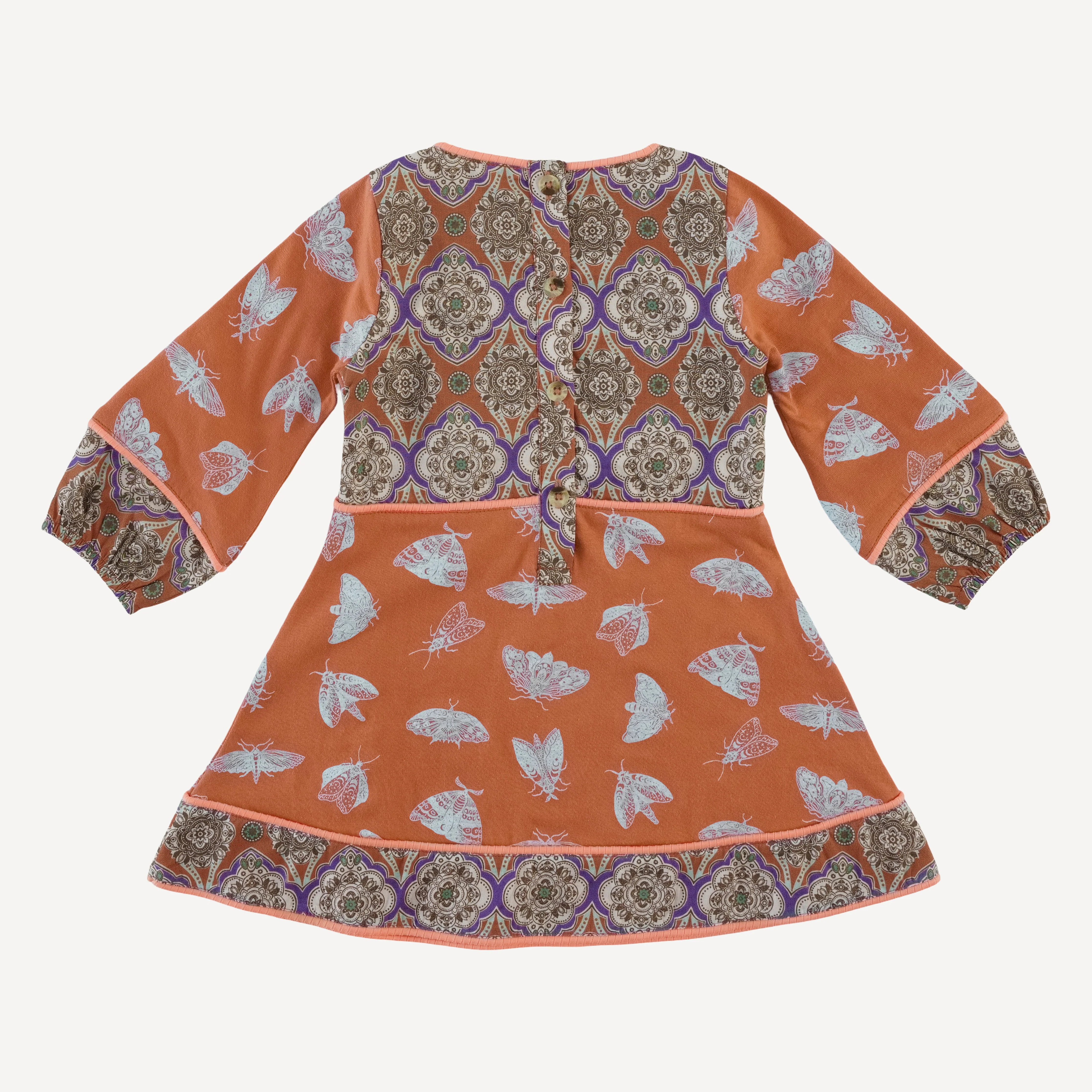 long sleeve boho dress | spicy moth scatter | organic cotton jersey - Image 3