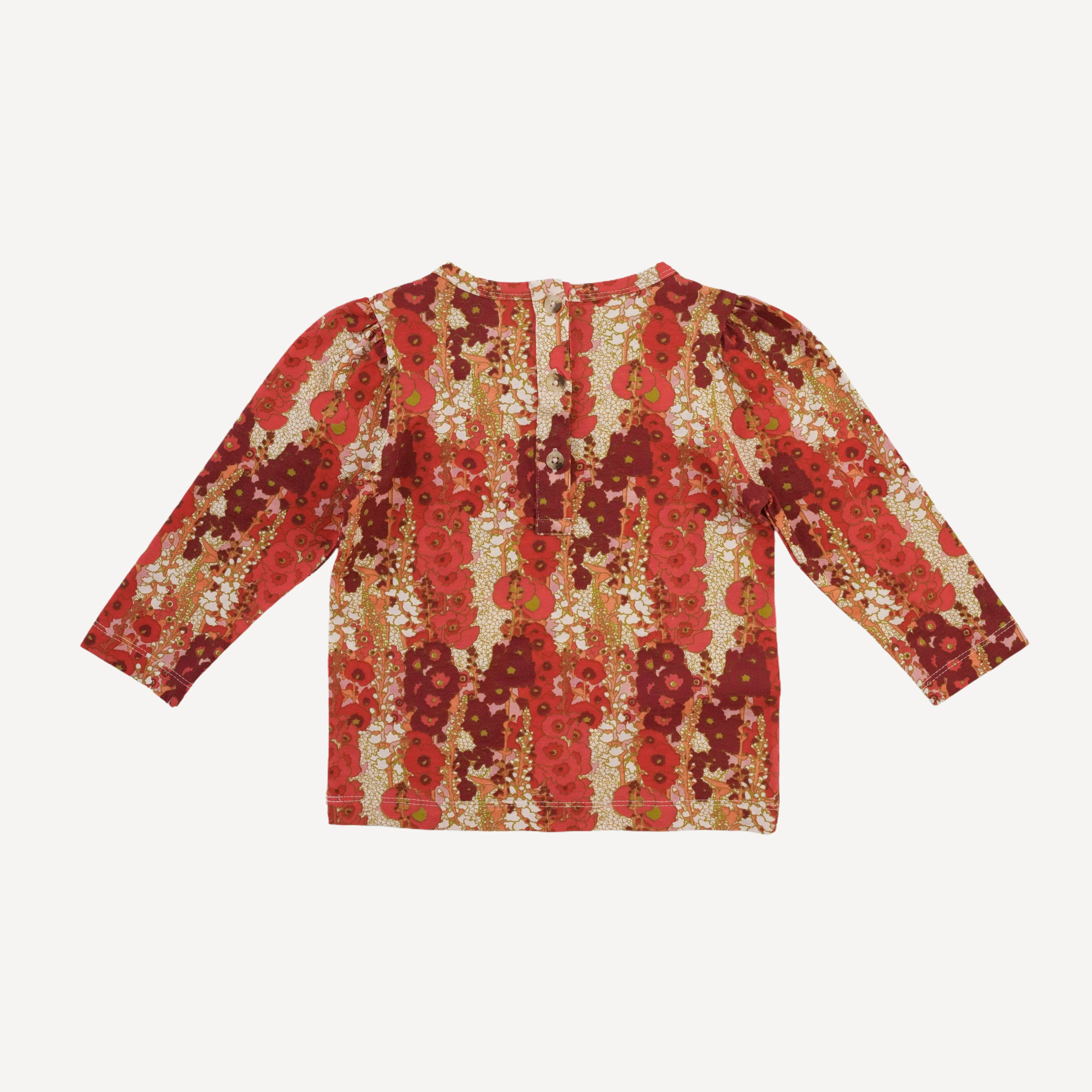 long sleeve bow top | red hollyhocks | bamboo - Image 3