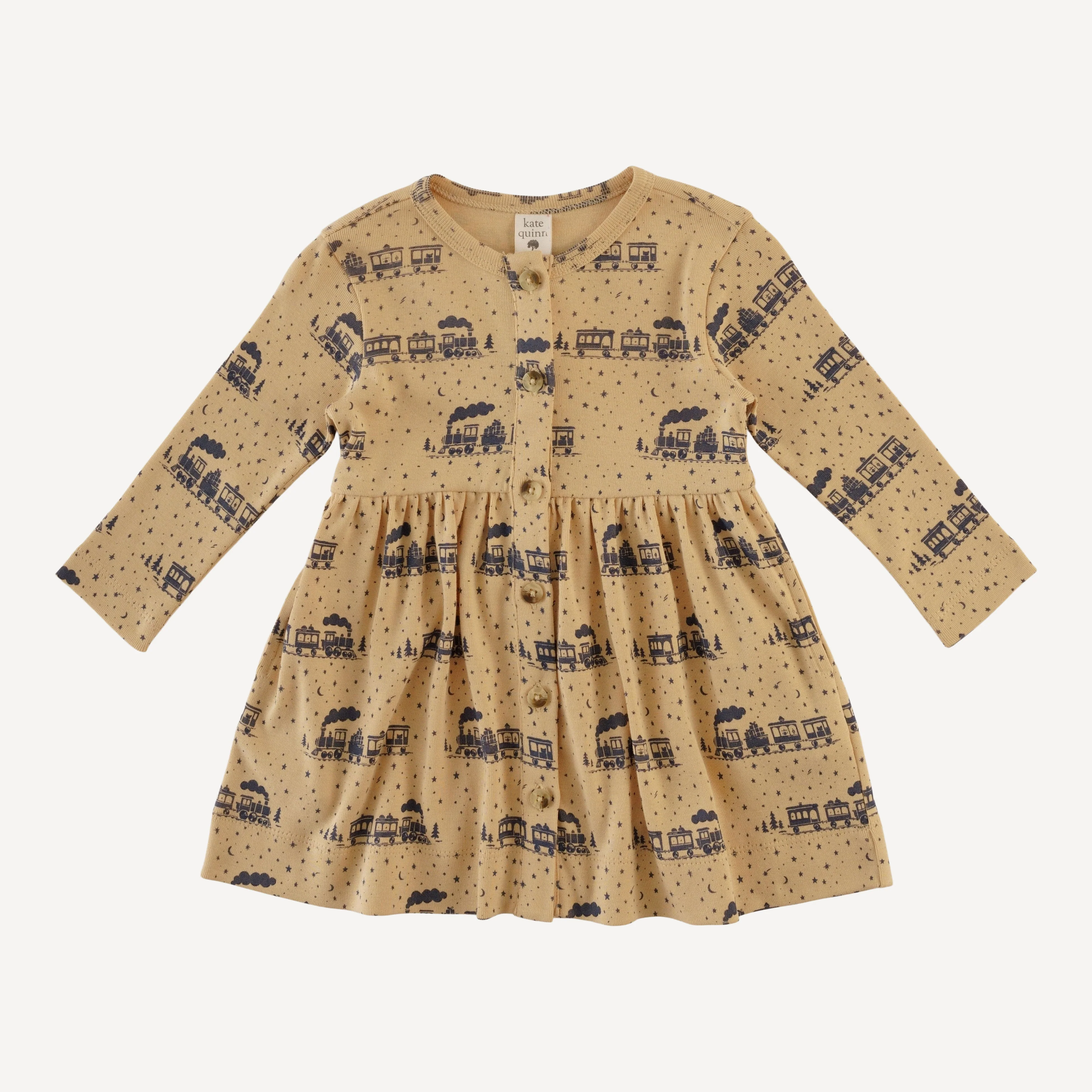 long sleeve button dress | train | organic cotton flat rib