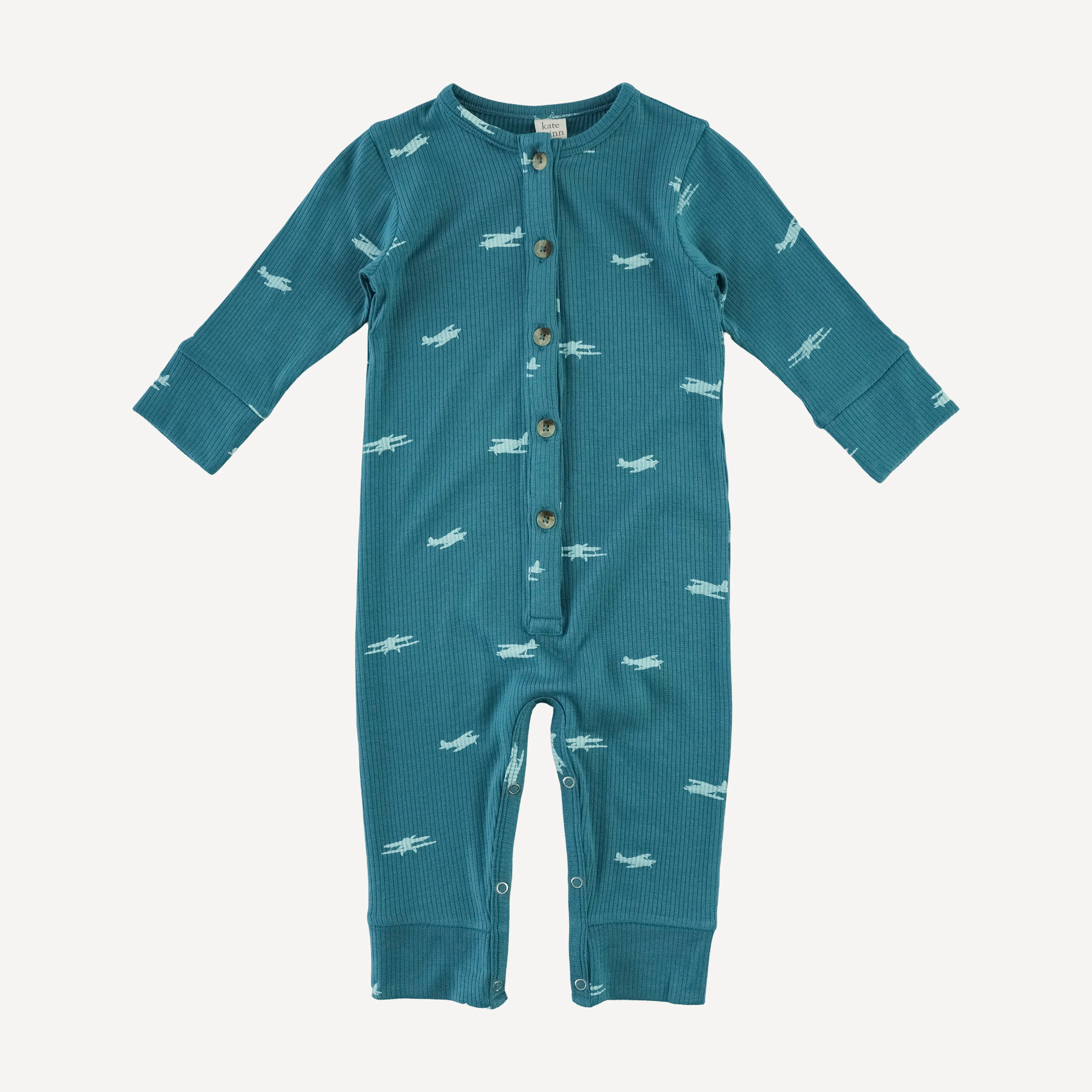 long sleeve button sport jumpsuit | tiny planes | modal skinny rib