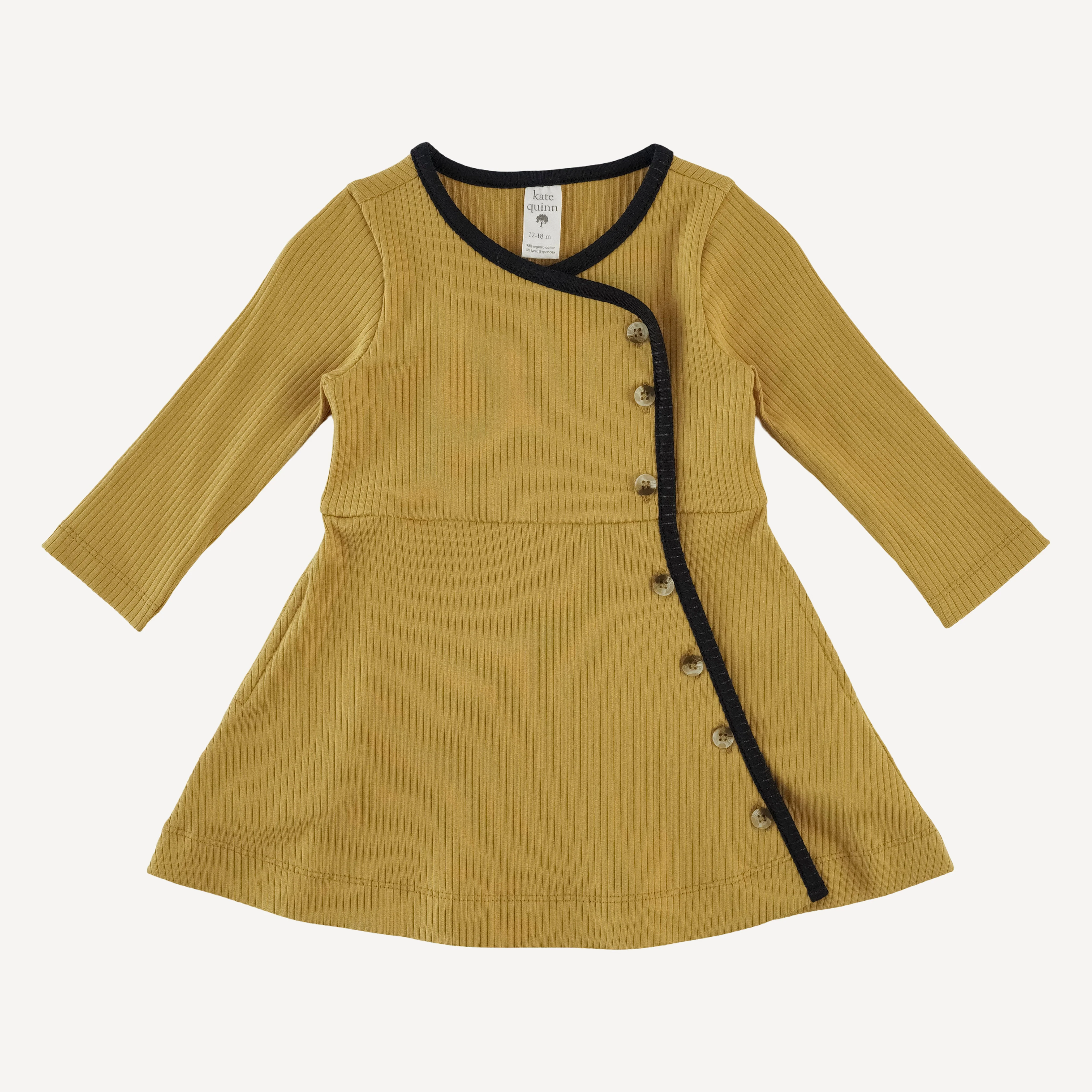 long sleeve button wrap dress | honey mustard | organic cotton single rib