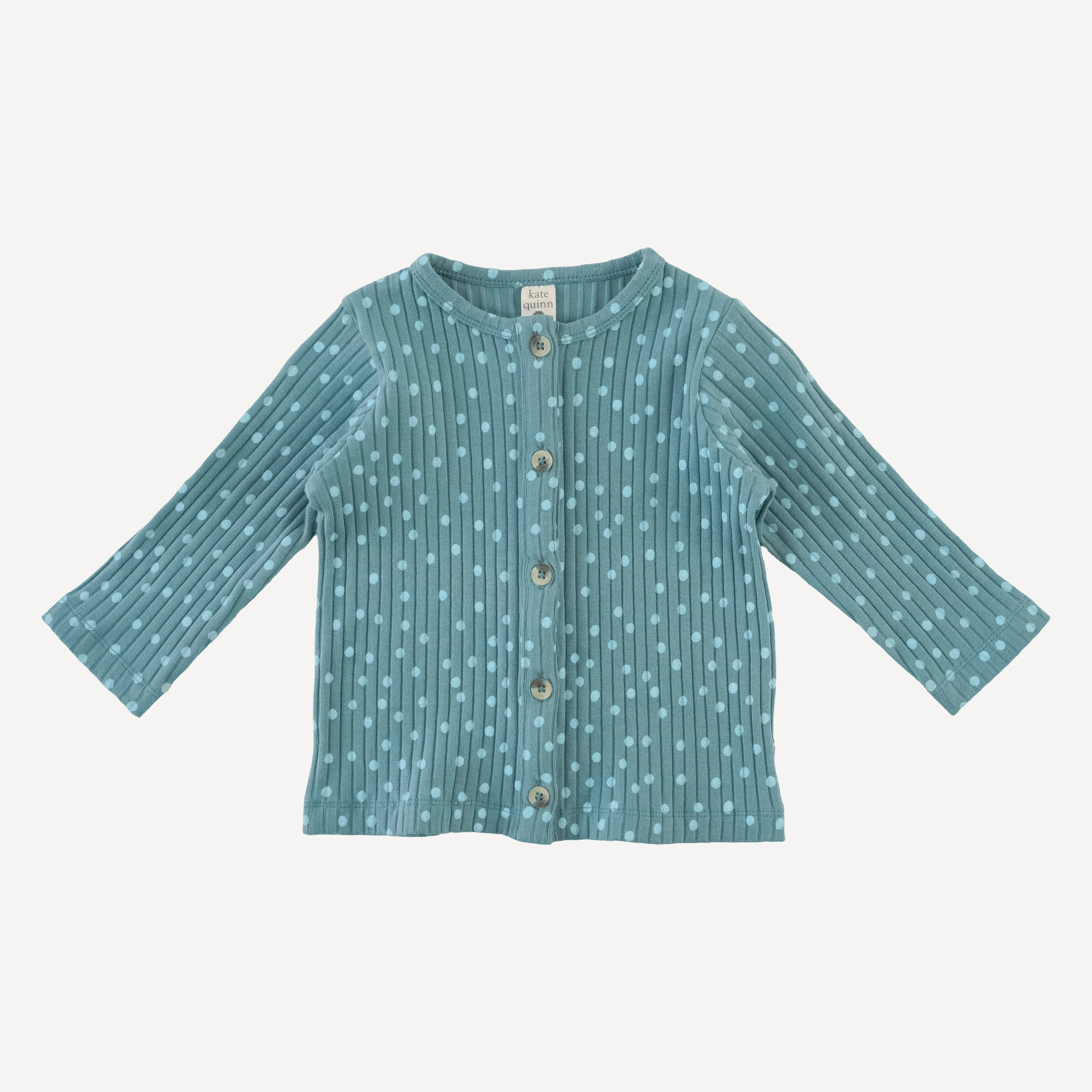 long sleeve cardigan | blue dot | organic cotton wide rib