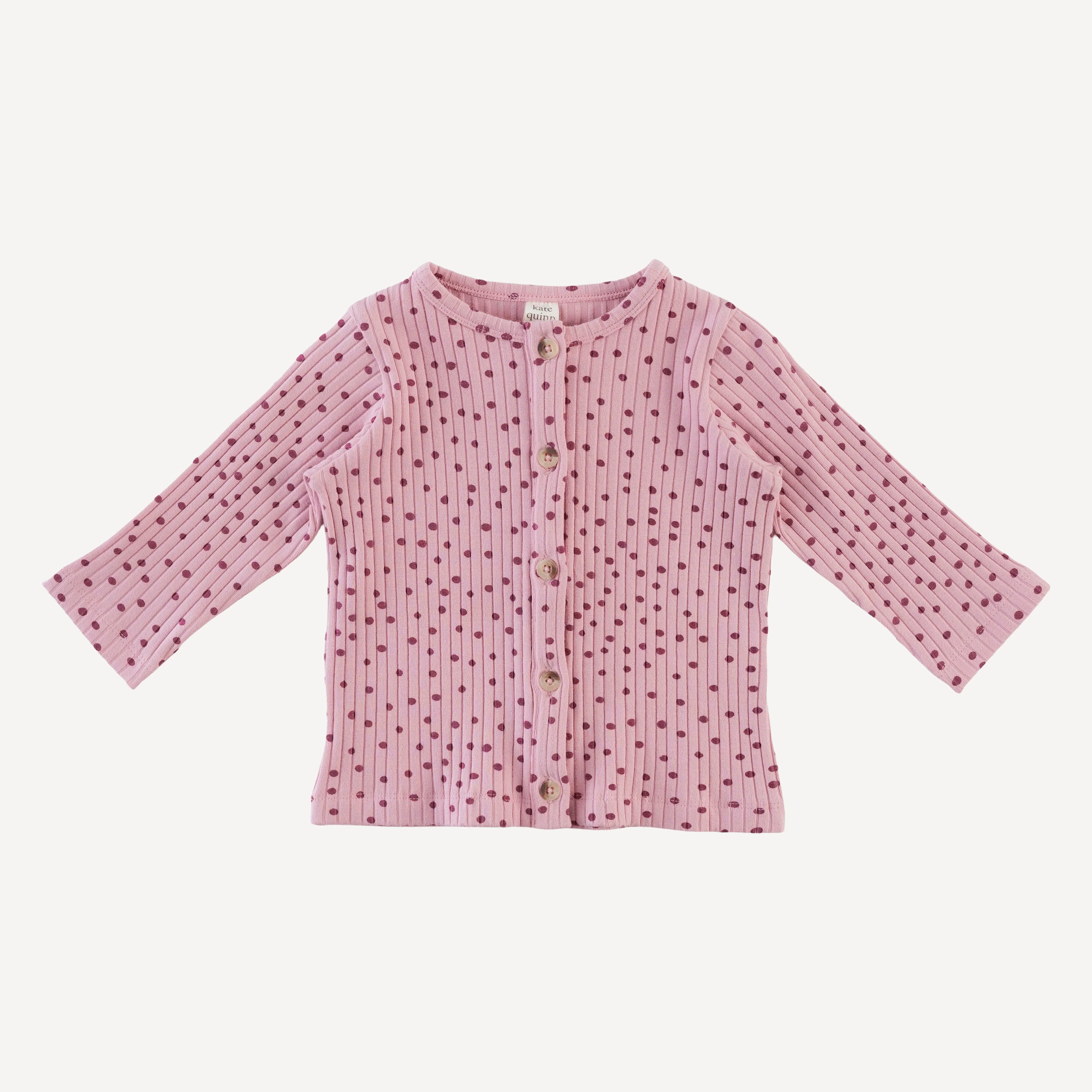long sleeve cardigan | mauve dot | organic cotton wide rib