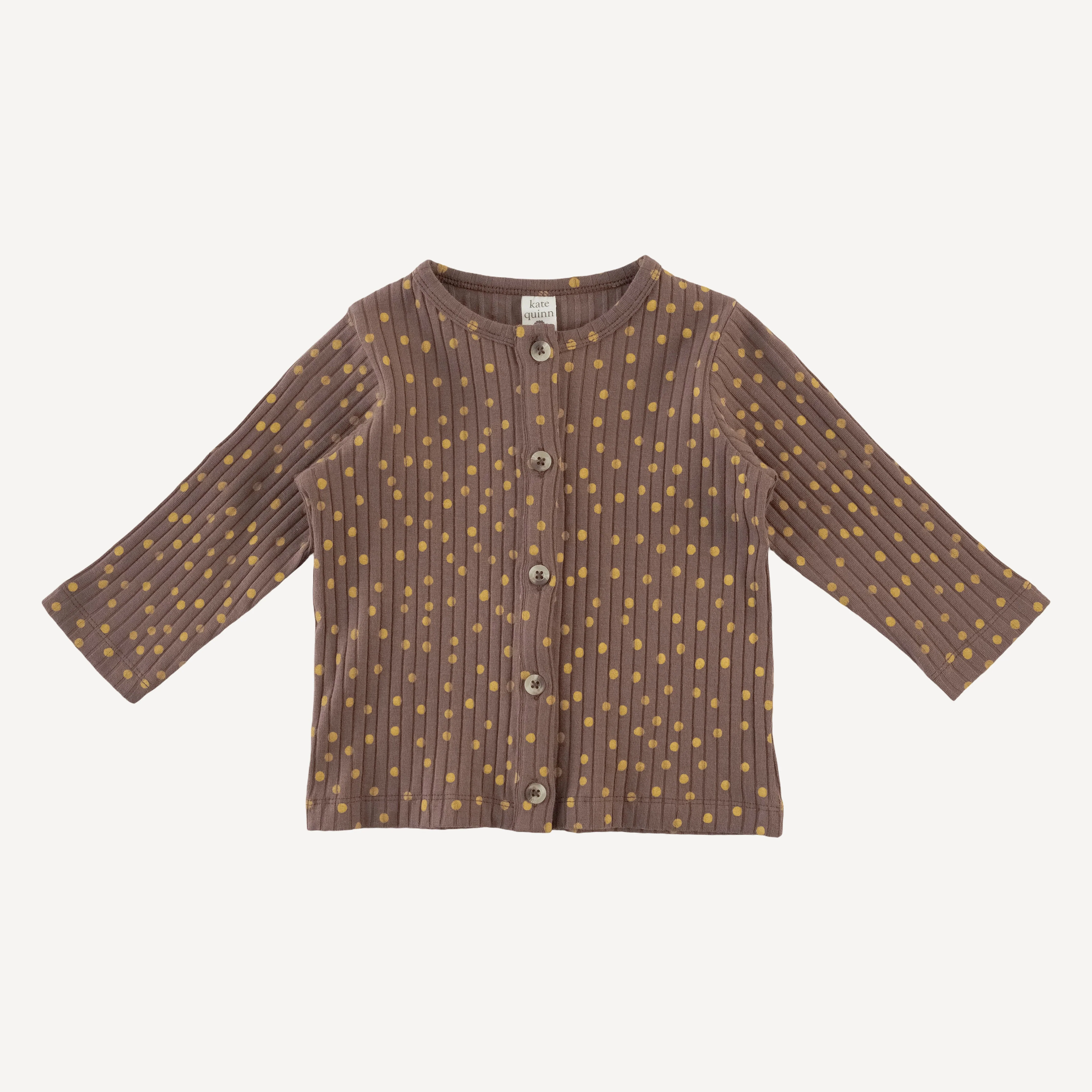 long sleeve cardigan | neutral dot | organic cotton wide rib