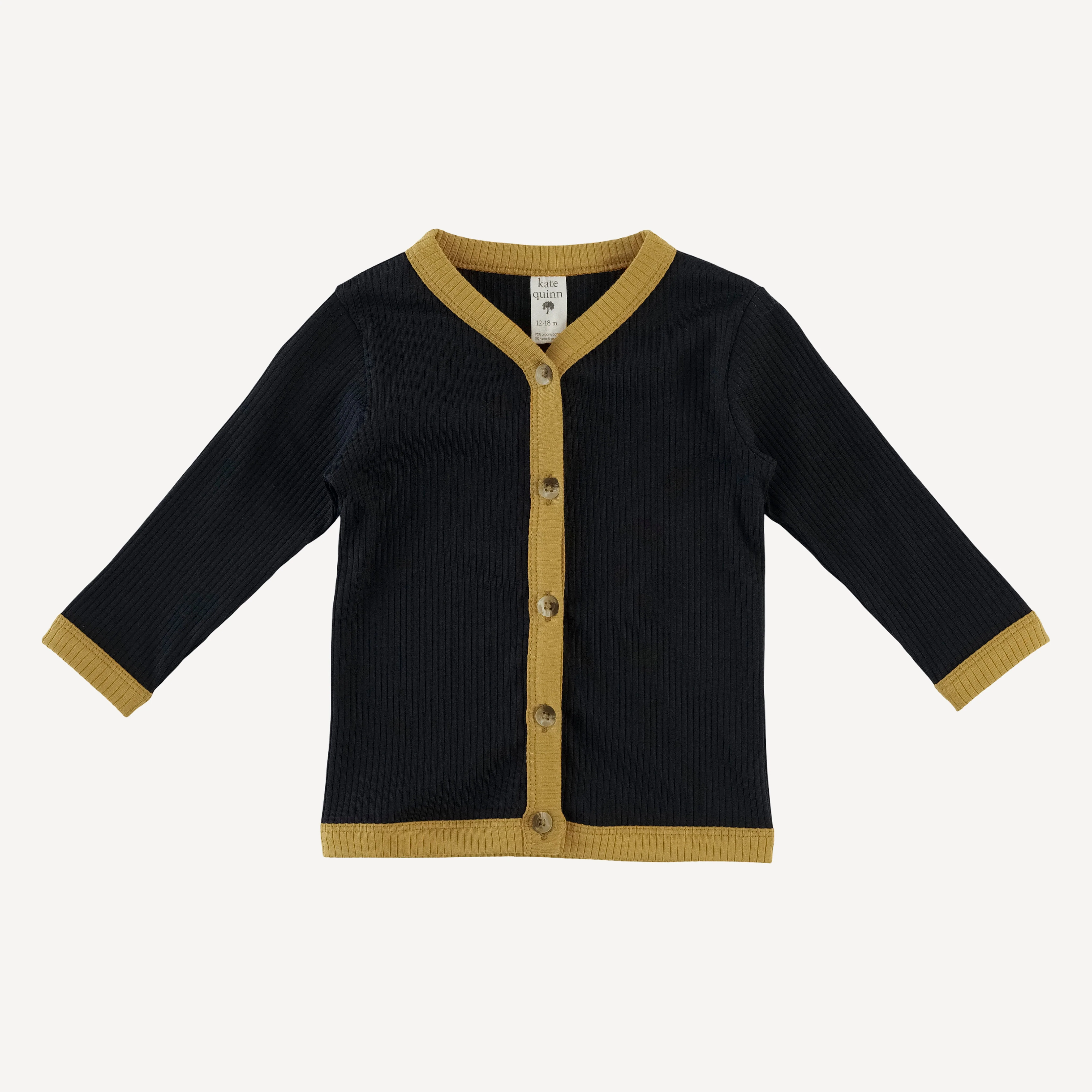 long sleeve classic v-neck cardigan | black | organic cotton single rib