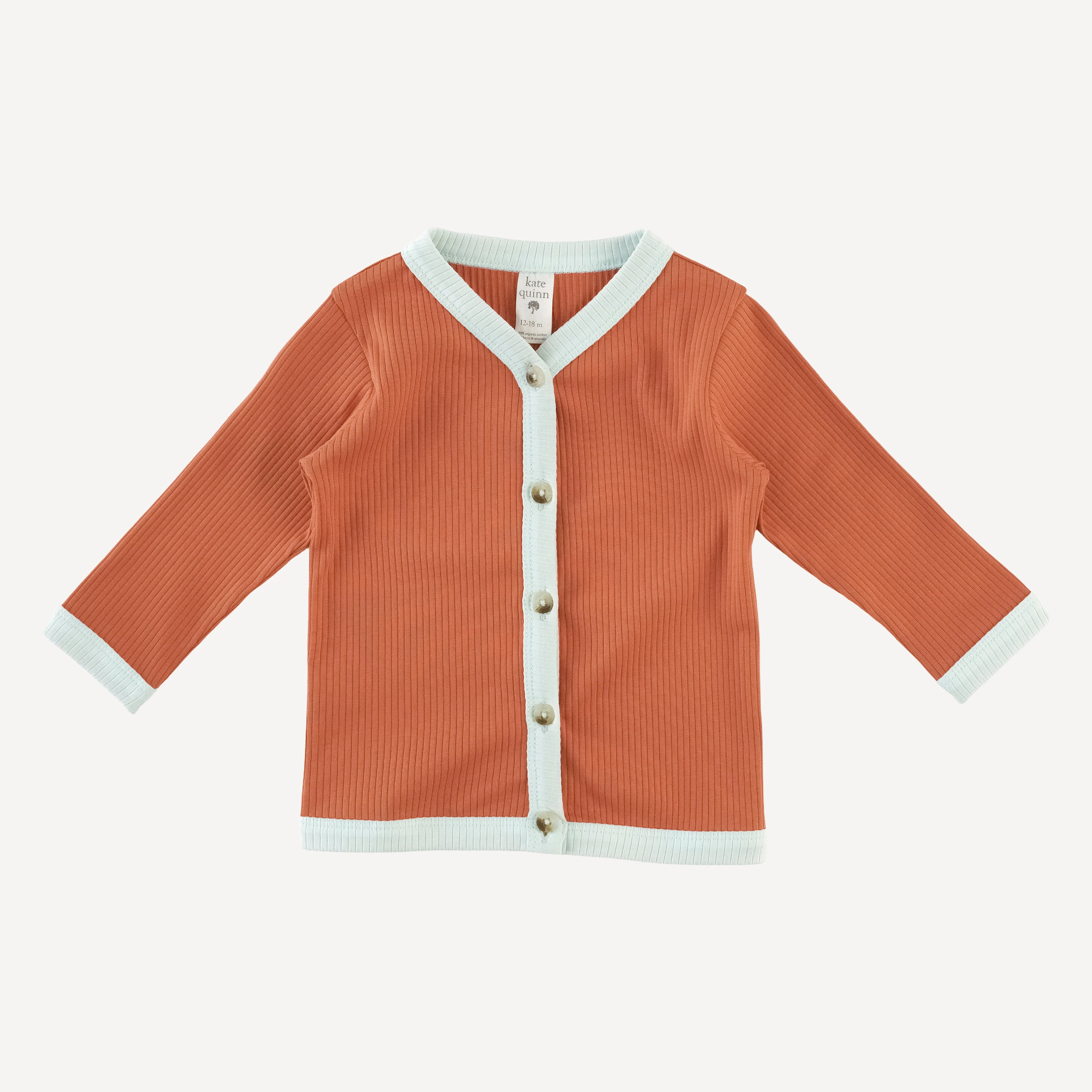 long sleeve classic v-neck cardigan | rust | organic cotton single rib