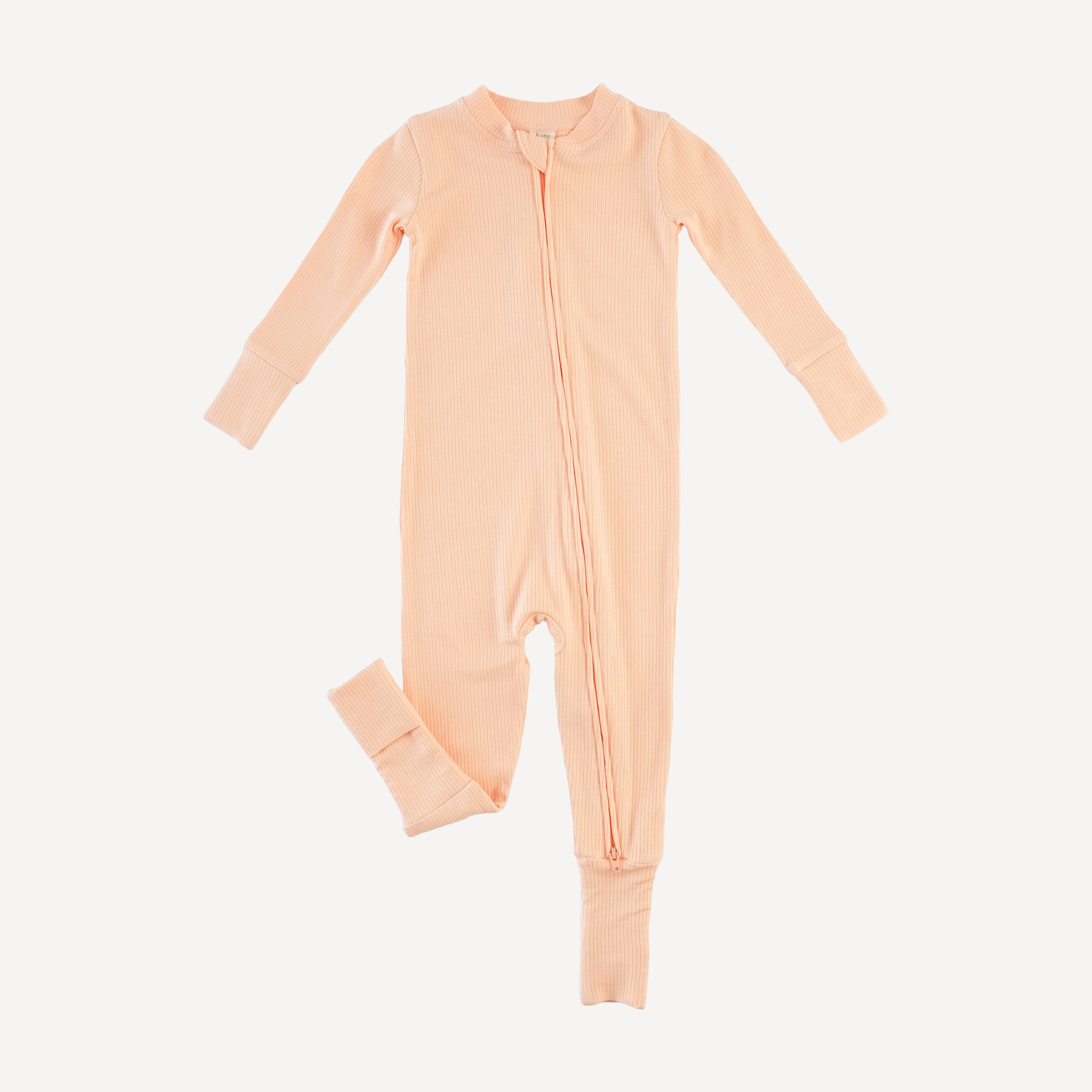 long sleeve convertible zippy pj | peach | modal skinny rib - Image 3