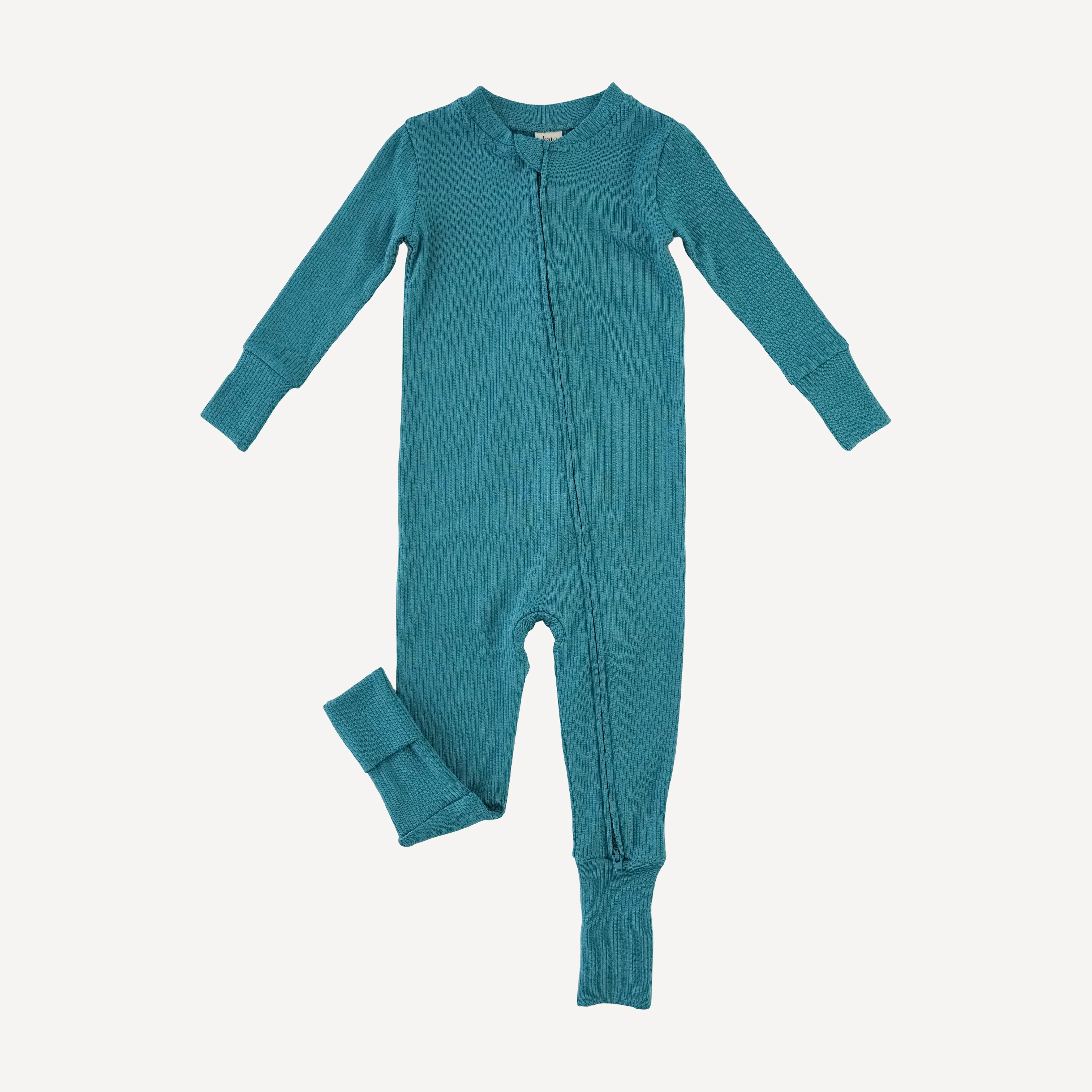 long sleeve convertible zippy pj | teal | modal skinny rib - Image 3