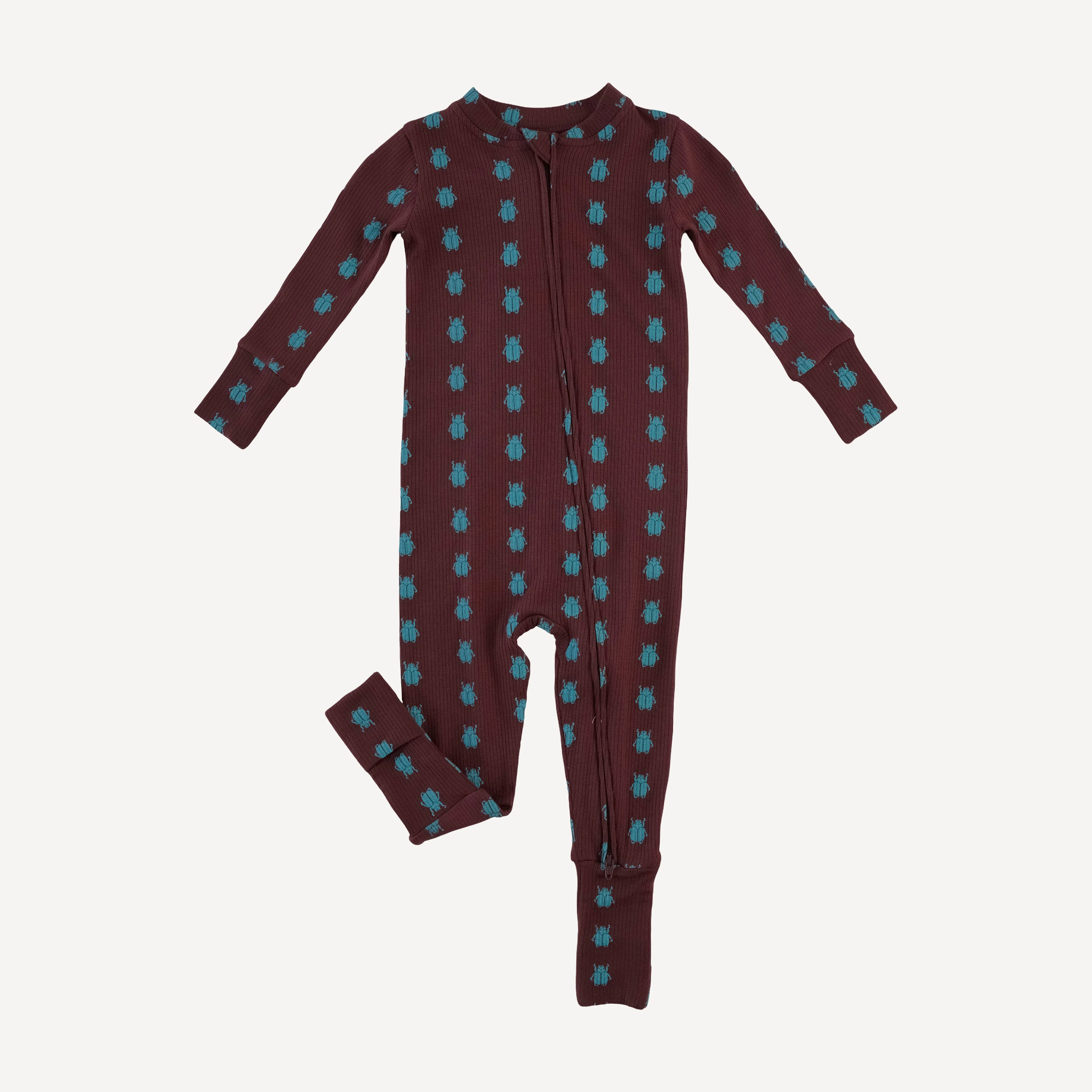 long sleeve convertible zippy pj | tiny beetle | modal skinny rib - Image 3