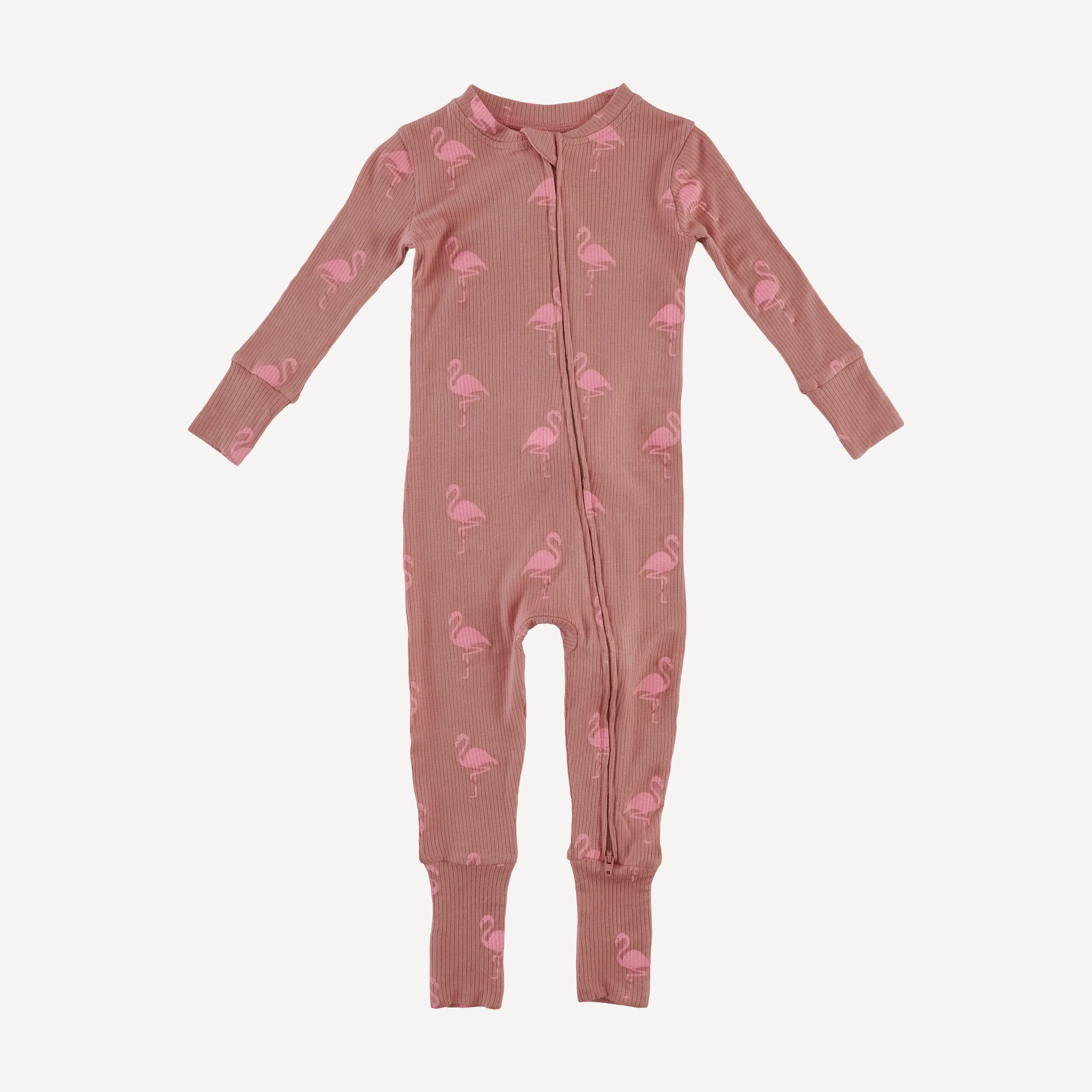 long sleeve convertible zippy pj | tiny flamingo | modal skinny rib
