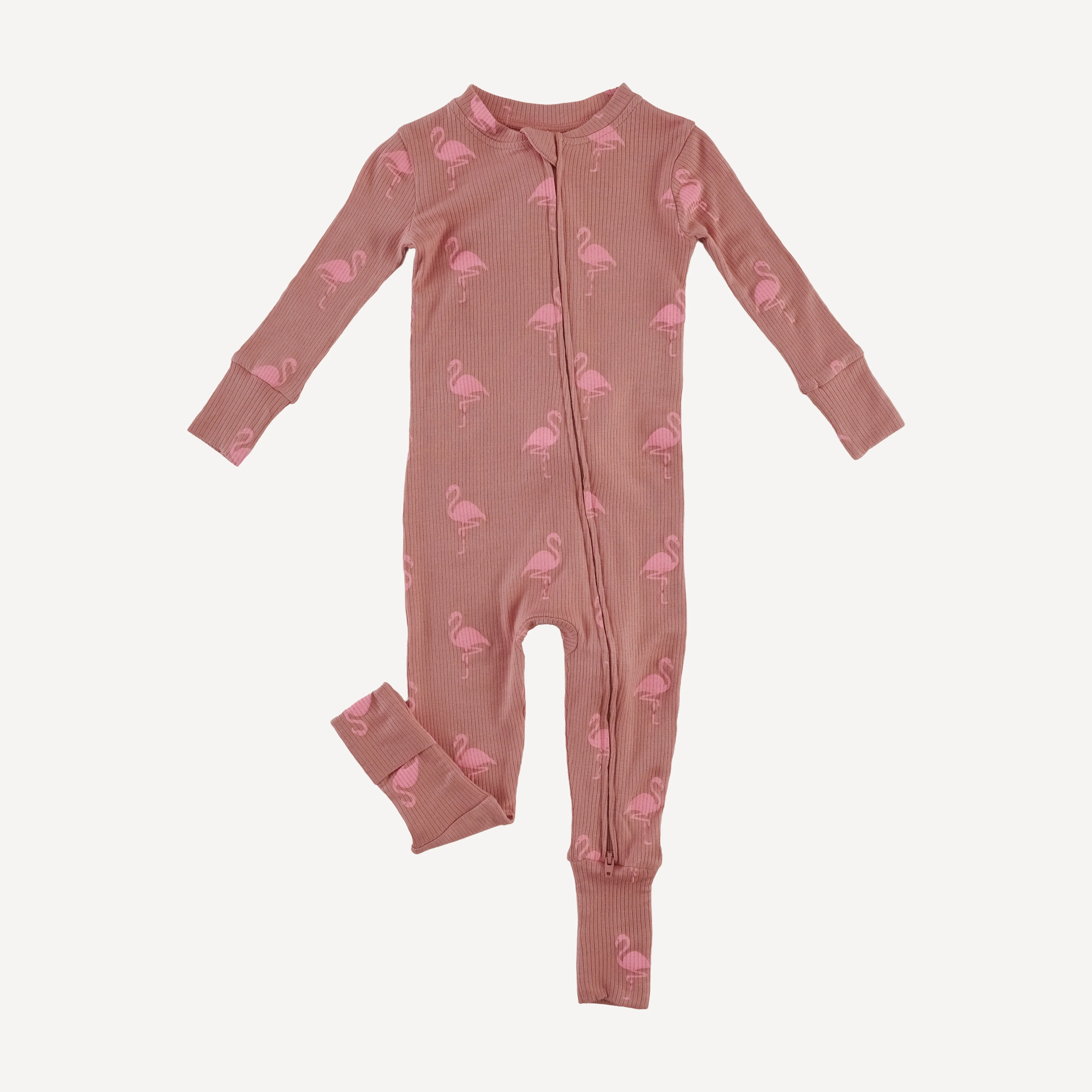 long sleeve convertible zippy pj | tiny flamingo | modal skinny rib - Image 3