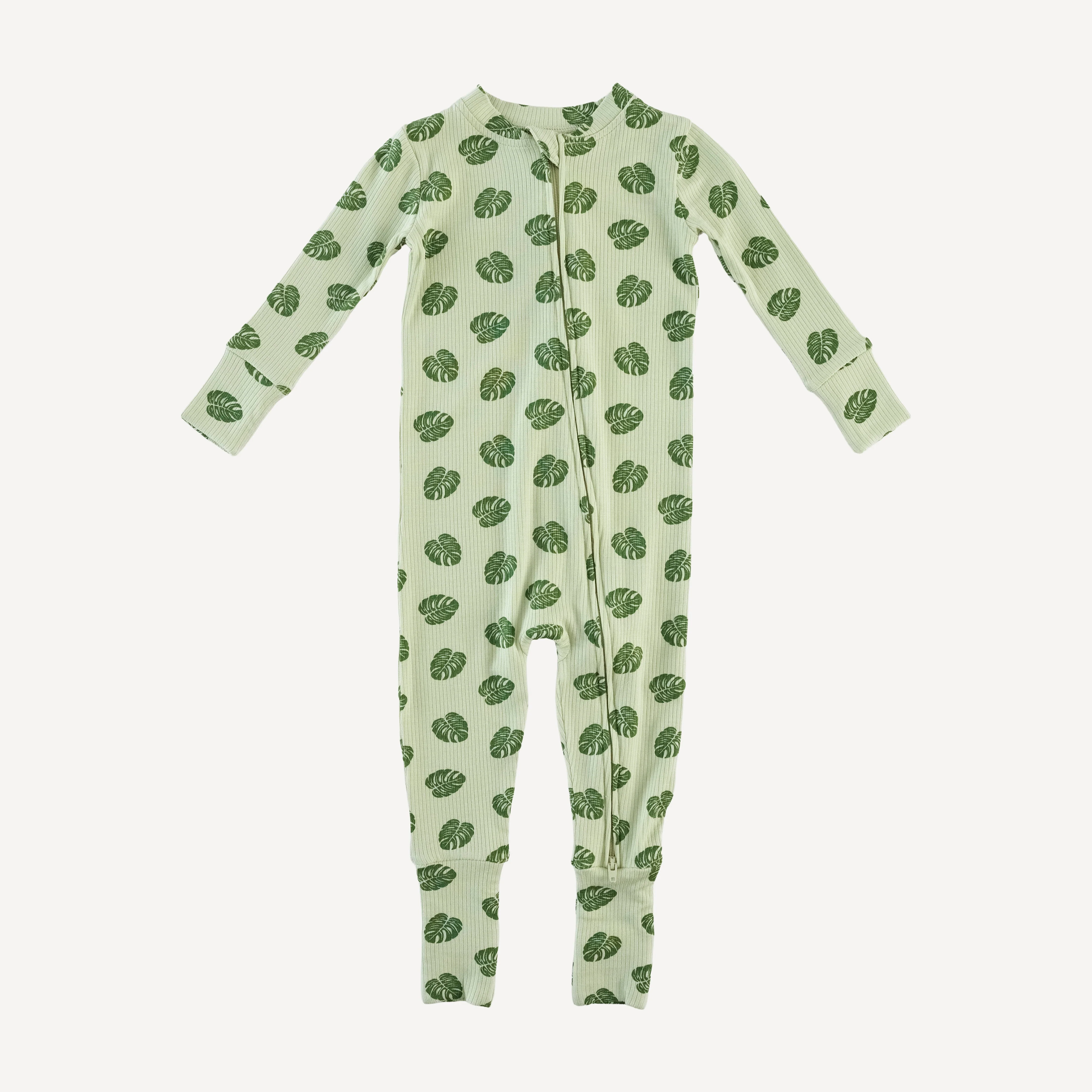long sleeve convertible zippy pj | tiny monstera | modal skinny rib