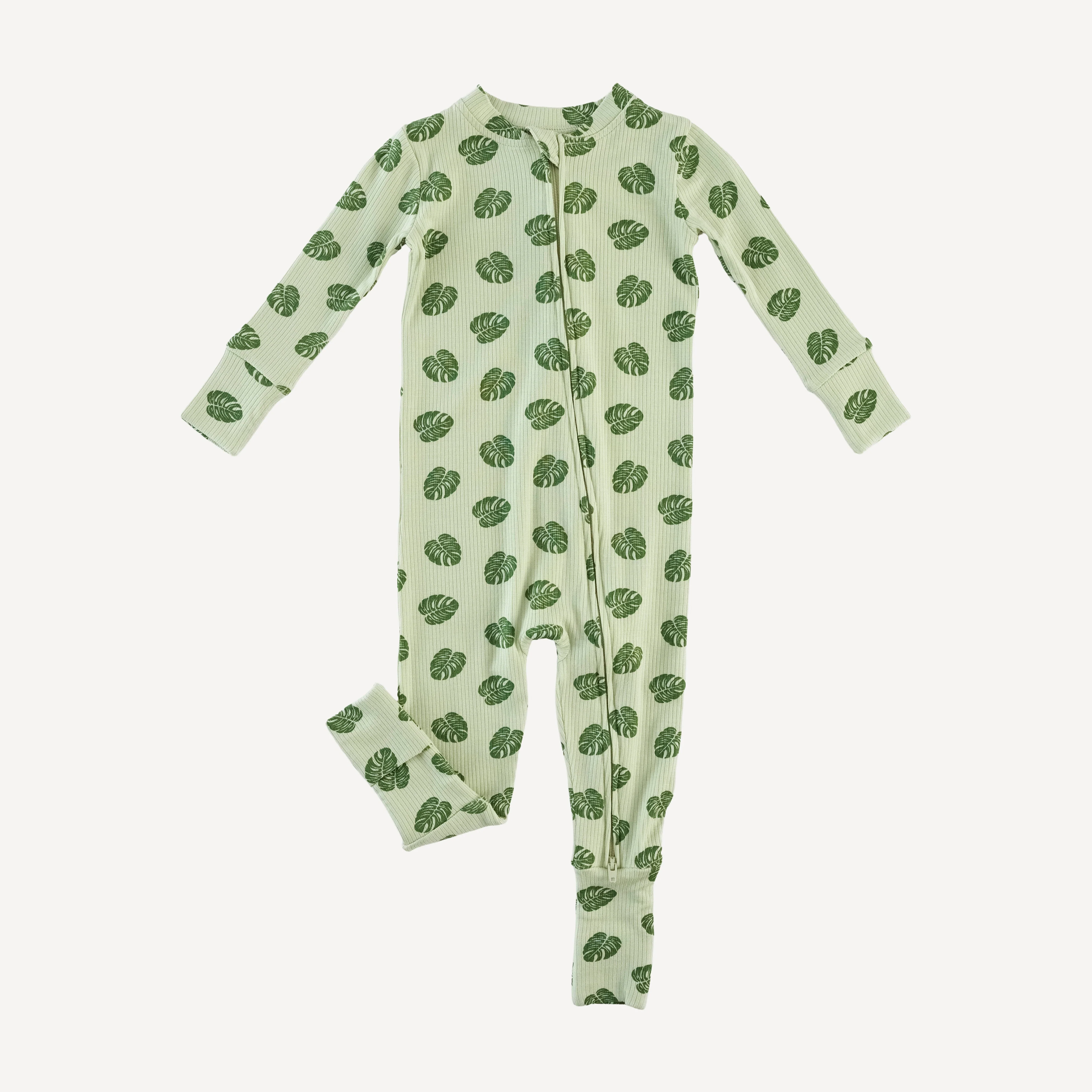 long sleeve convertible zippy pj | tiny monstera | modal skinny rib - Image 3