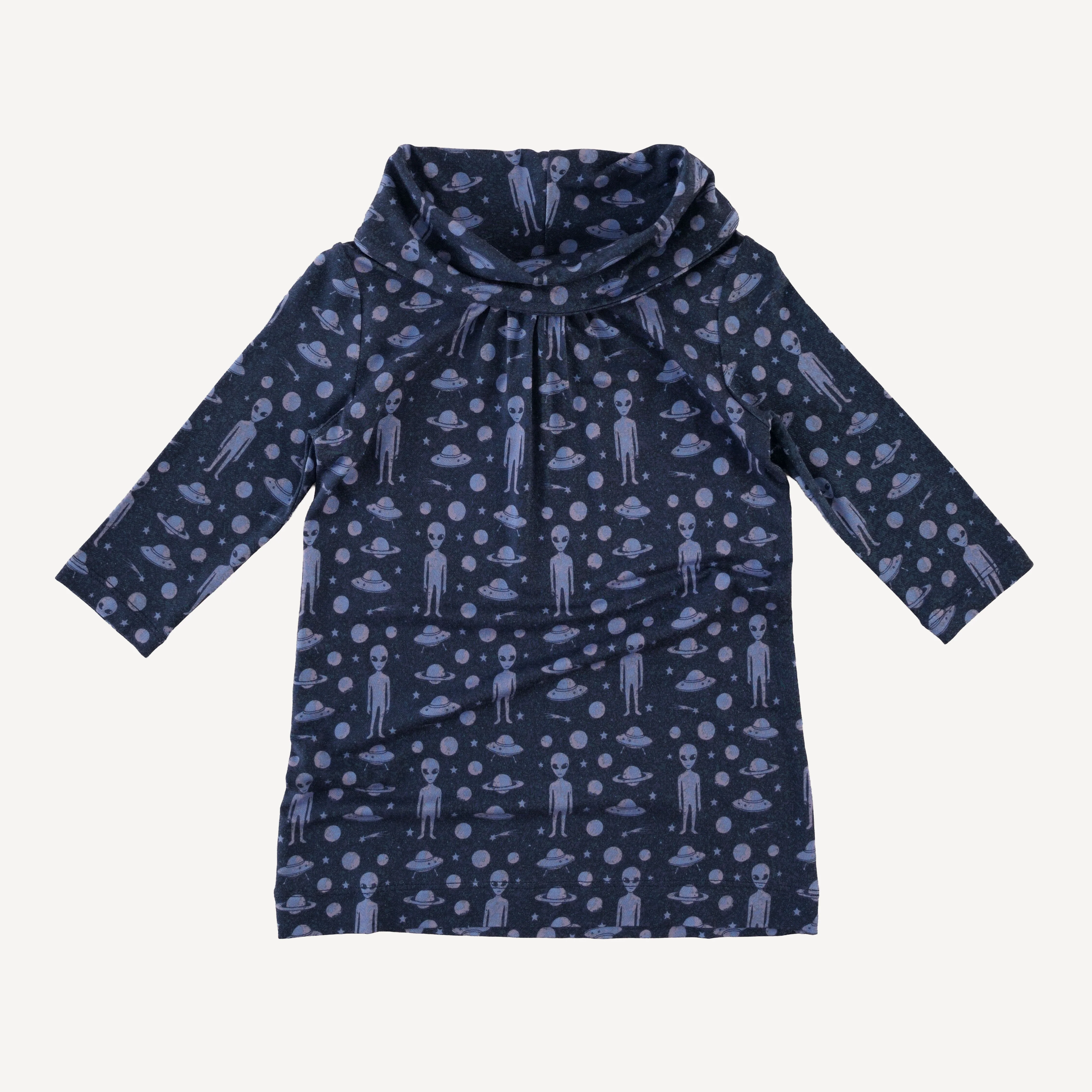 long sleeve cowl neck dress | blue aliens | light weight bamboo