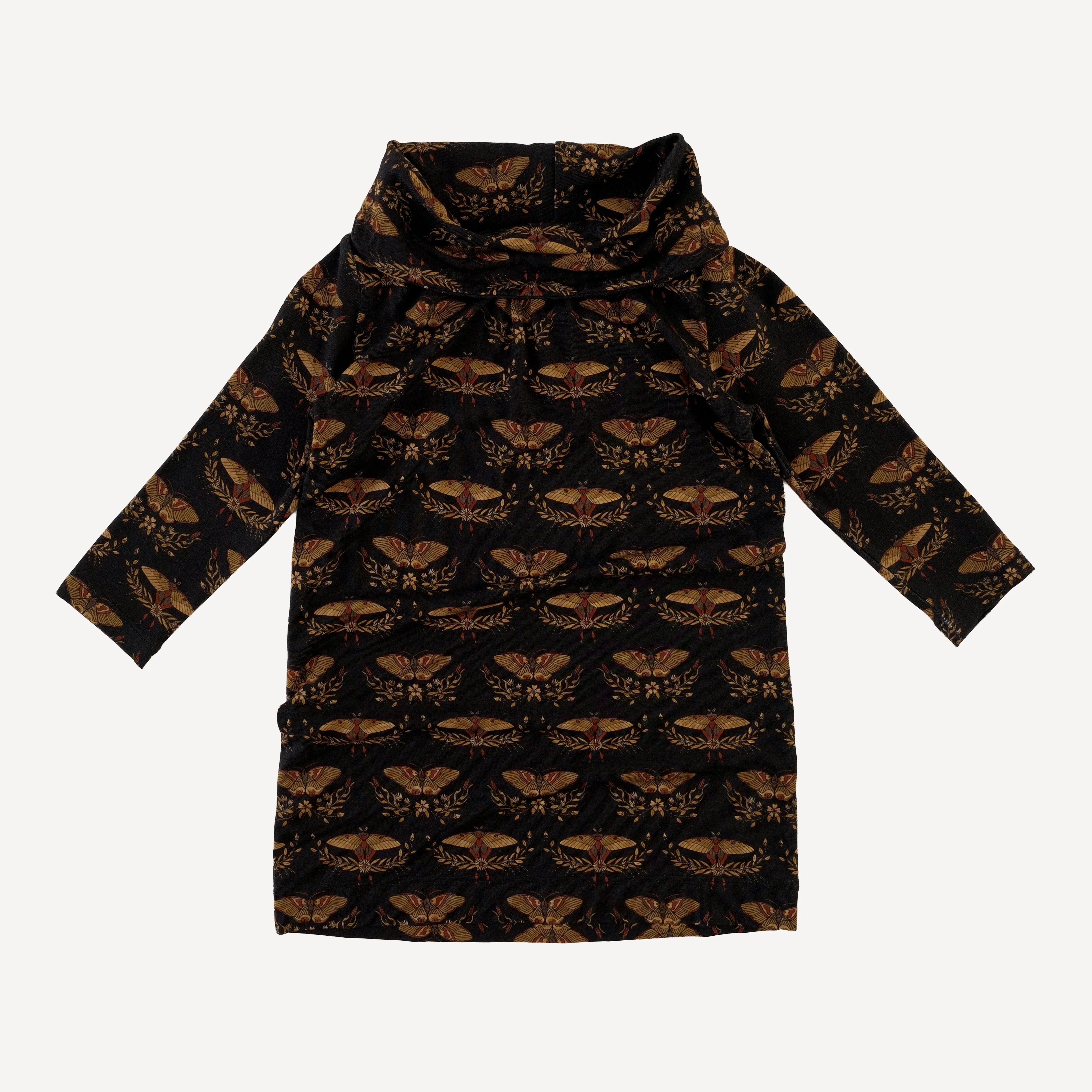 long sleeve cowl neck dress | moth floral | light weight bamboo