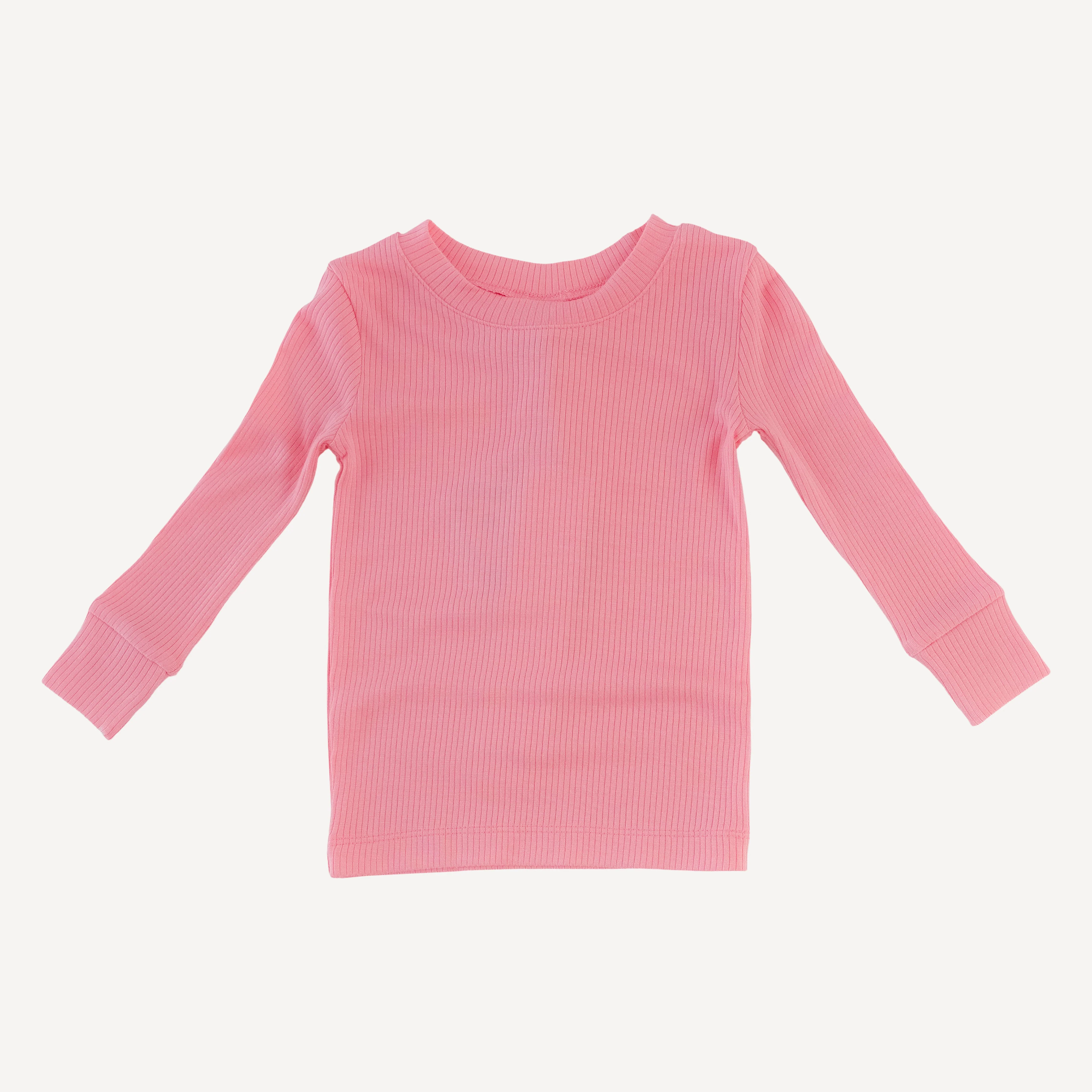 long sleeve crew neck pj set | french pink | modal skinny rib - Image 3