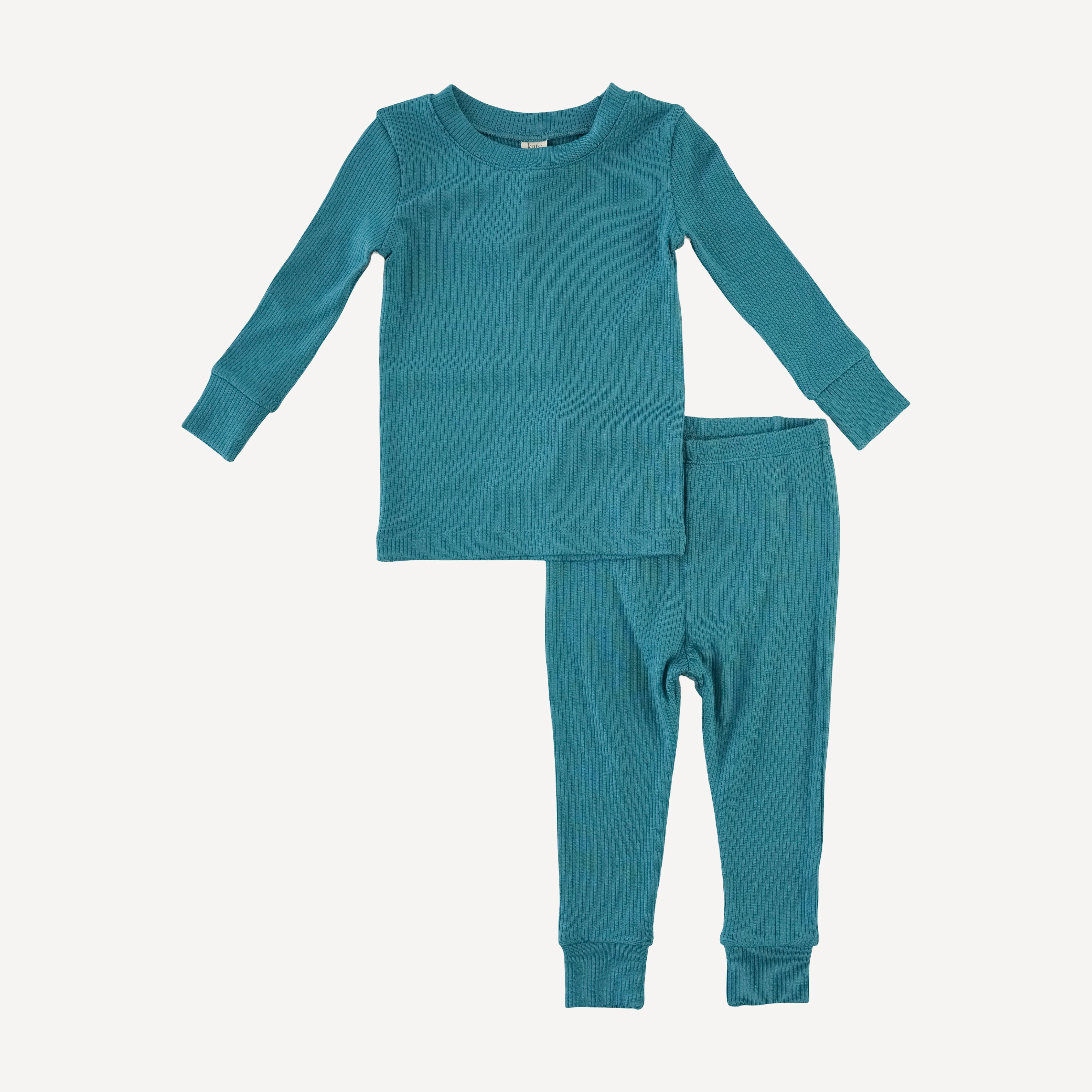 long sleeve crew neck pj set | teal | modal skinny rib